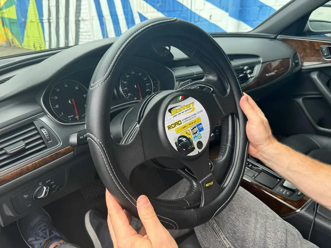 Чехол на руль Bottari Road Ø38 из эко-кожи черно-серый (16284-IS) фото 3