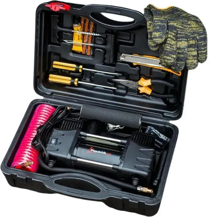 Комплект: автокомпресор Poputchik 85л/хв у кейсі з хрестоподібним ключем (13015-КК)фото2