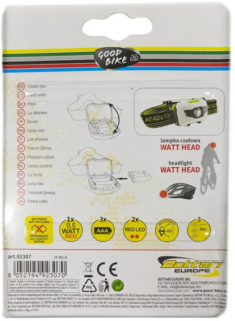 Фонарь налобный Good Bike 3 LED светодиодный на батарейках (92307-IS) фото 5