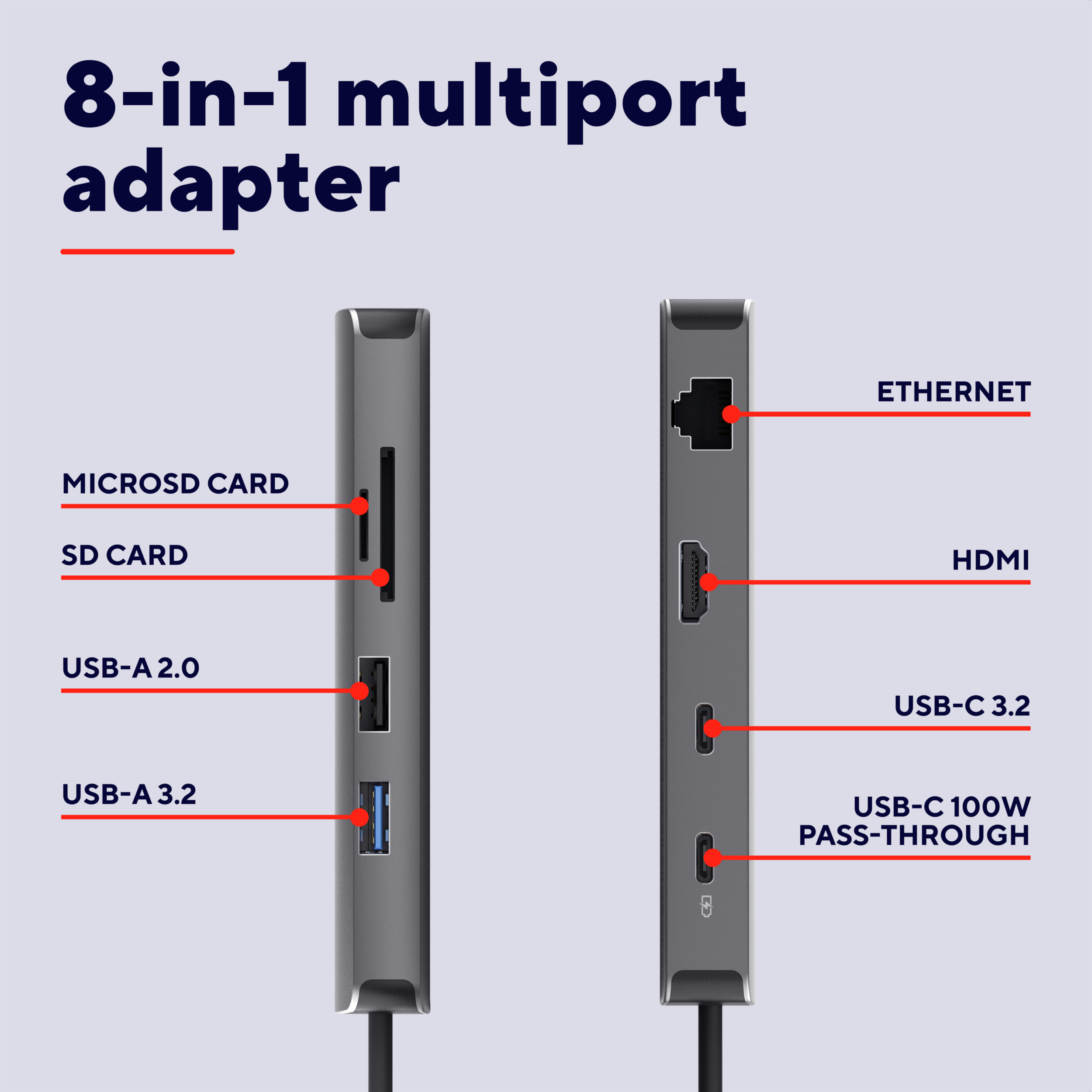 Адаптер Trust Dalyx 8in1 USB-C - USB-А 3.2/USB-A 2.0/2xUSB-С/HDMI/Ehernet/SD/microSD 0.5m Gray (25672_TRUST) фото 