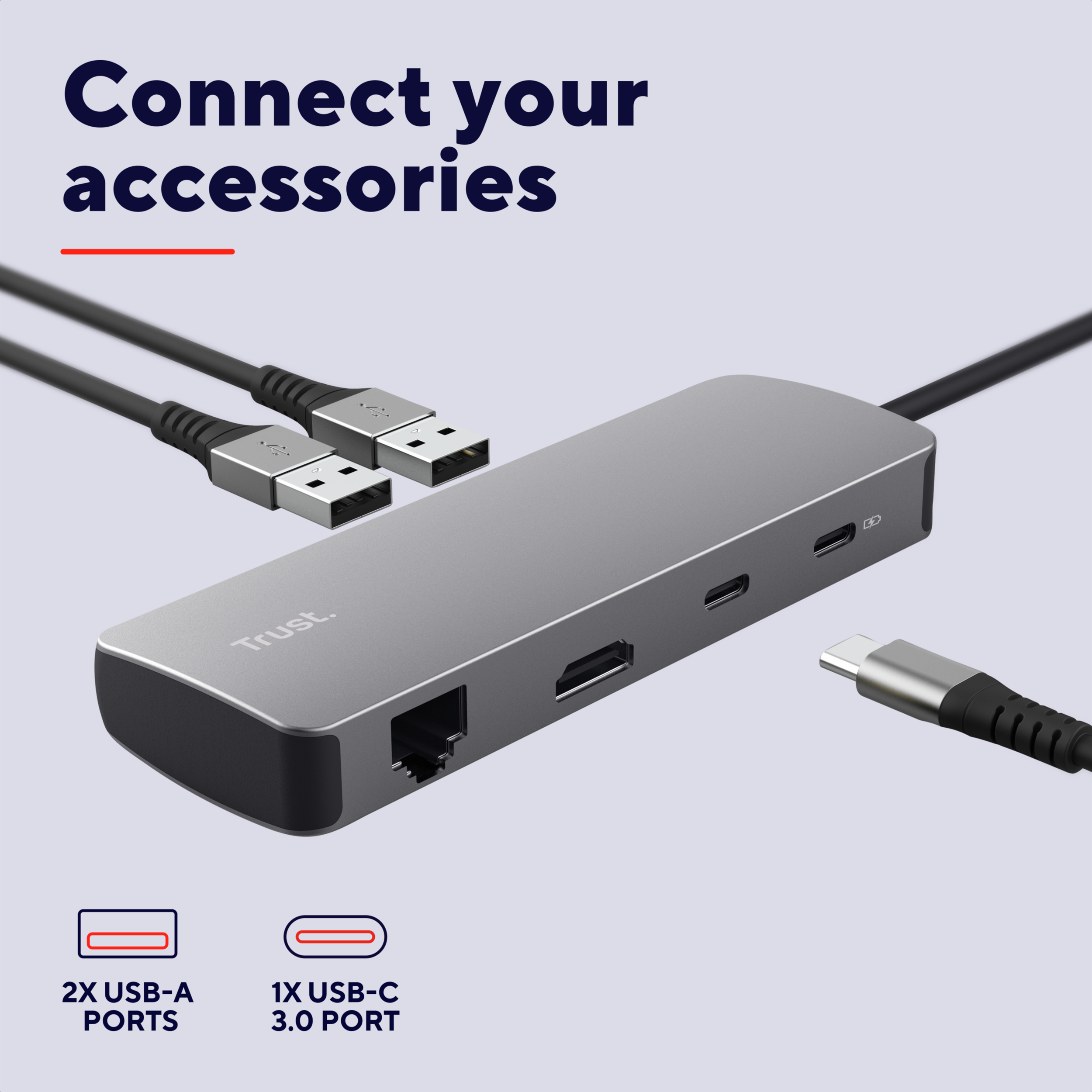 Адаптер Trust Dalyx 8in1 USB-C - USB-А 3.2/USB-A 2.0/2xUSB-С/HDMI/Ehernet/SD/microSD 0.5m Gray (25672_TRUST) фото 