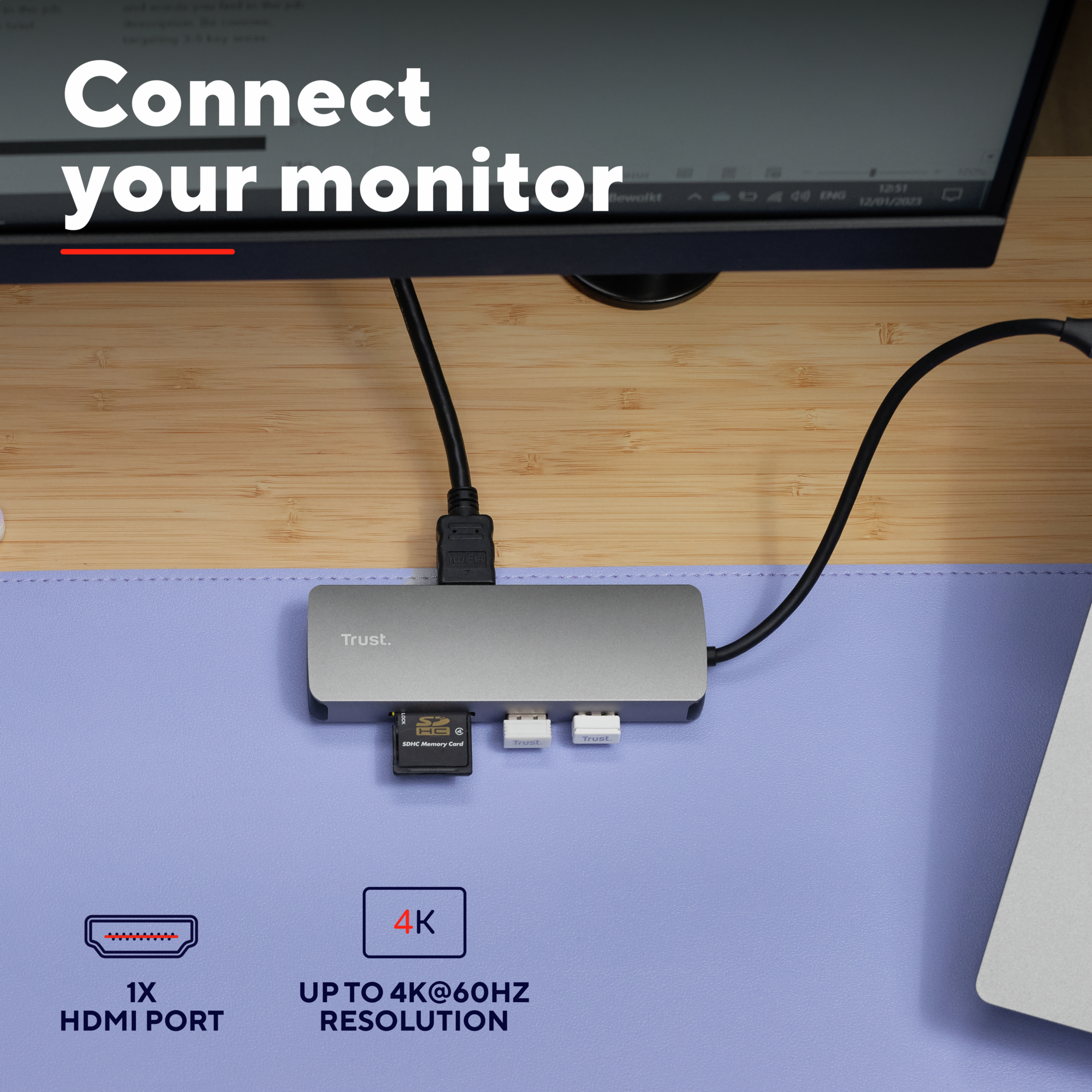 Адаптер Trust Dalyx 8in1 USB-C - USB-А 3.2/USB-A 2.0/2xUSB-С/HDMI/Ehernet/SD/microSD 0.5m Gray (25672_TRUST) фото 