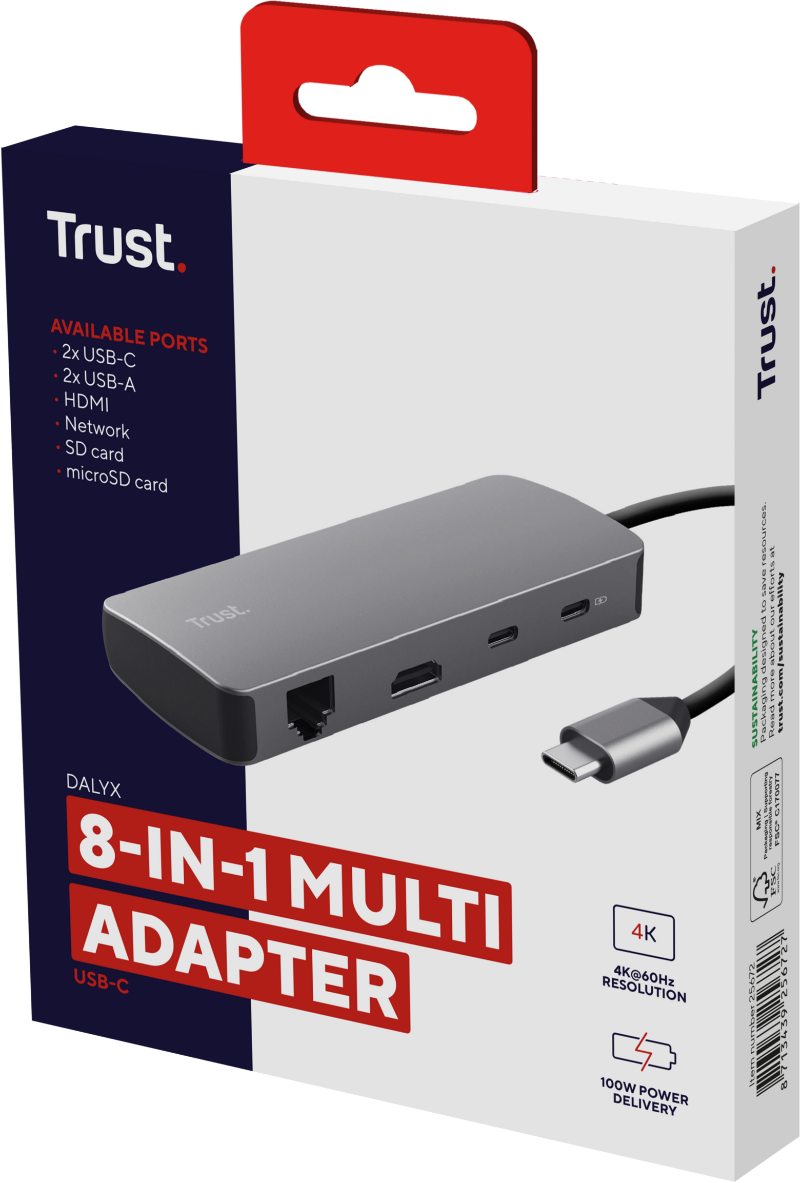 Адаптер Trust Dalyx 8in1 USB-C - USB-А 3.2/USB-A 2.0/2xUSB-С/HDMI/Ehernet/SD/microSD 0.5m Gray (25672_TRUST) фото 