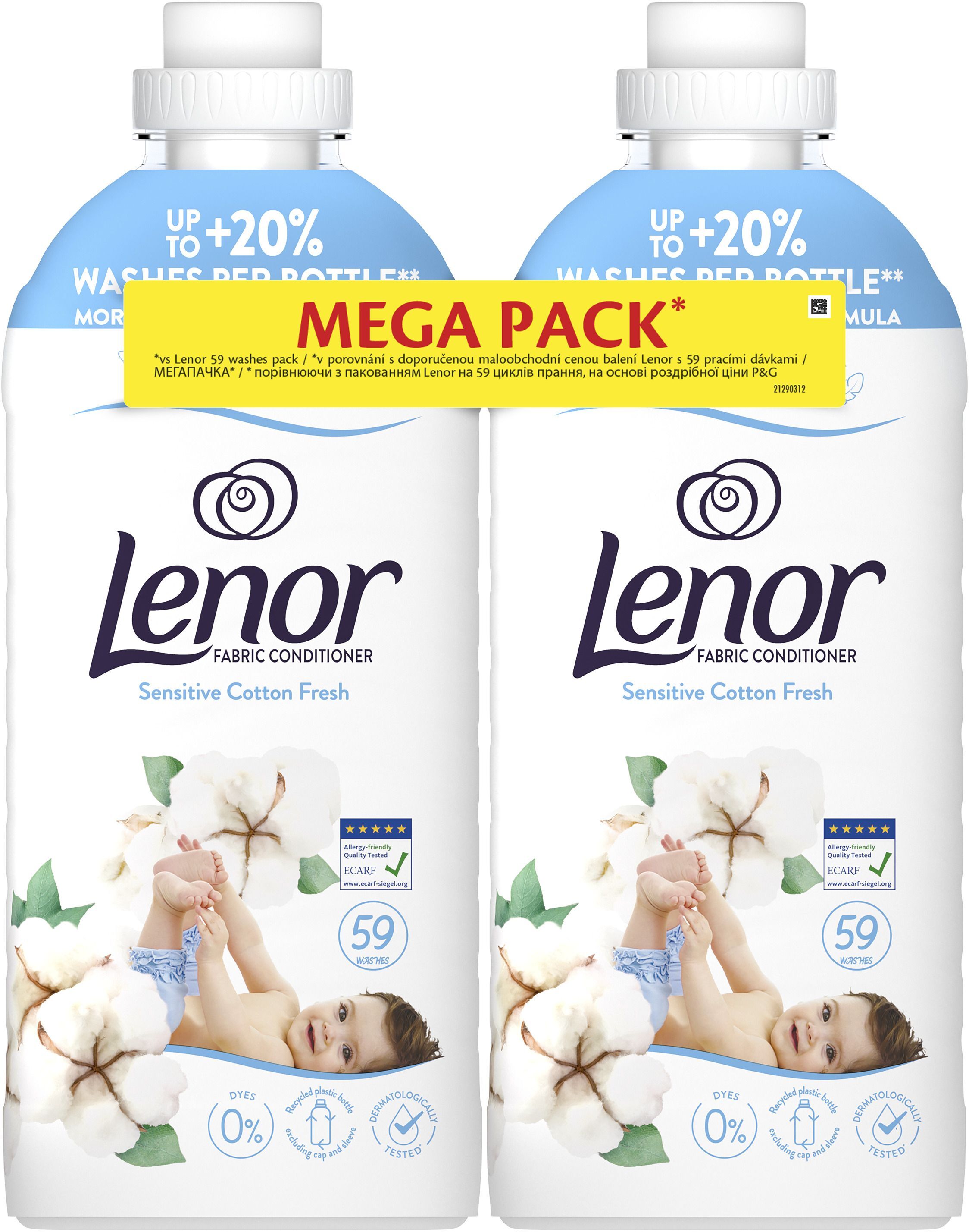 Кондиционер для белья Lenor для чувствительной кожи свежесть хлопка 2x1,239л фото 2