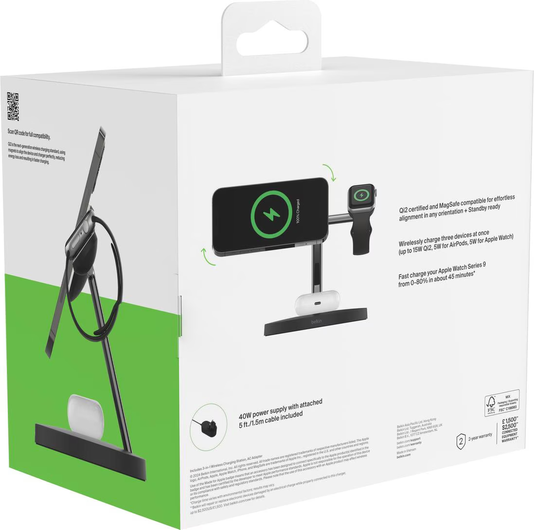 Беспроводное зарядное устройство Belkin 3in1 Magnetic Pad Qi2 15Вт, Black (WIZ032KQBK) фото