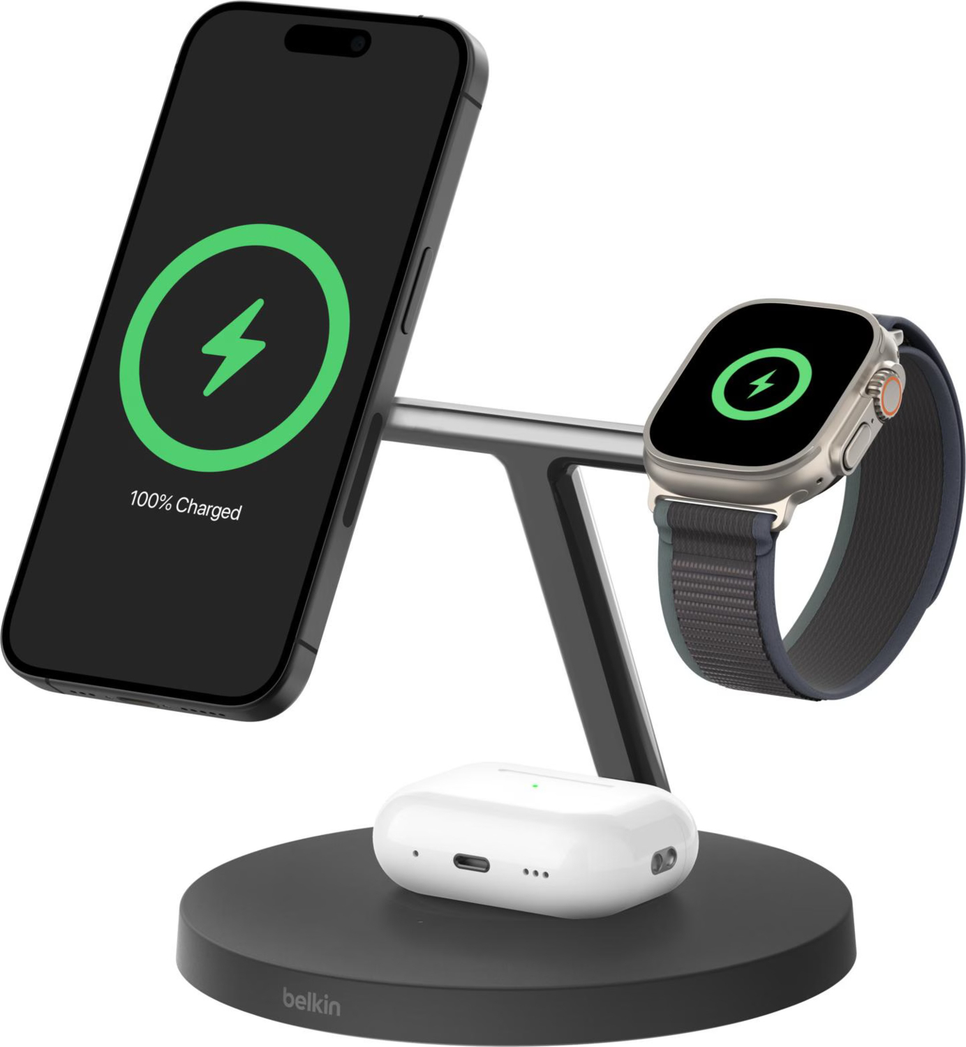 Беспроводное зарядное устройство Belkin 3in1 Magnetic Pad Qi2 15Вт, Black (WIZ032KQBK) фото