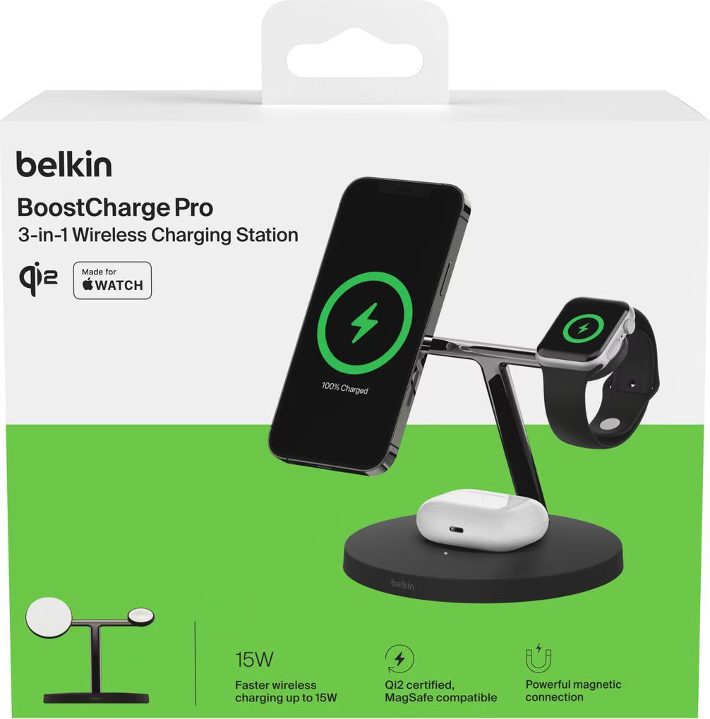Беспроводное зарядное устройство Belkin 3in1 Magnetic Pad Qi2 15Вт, Black (WIZ032KQBK) фото 9