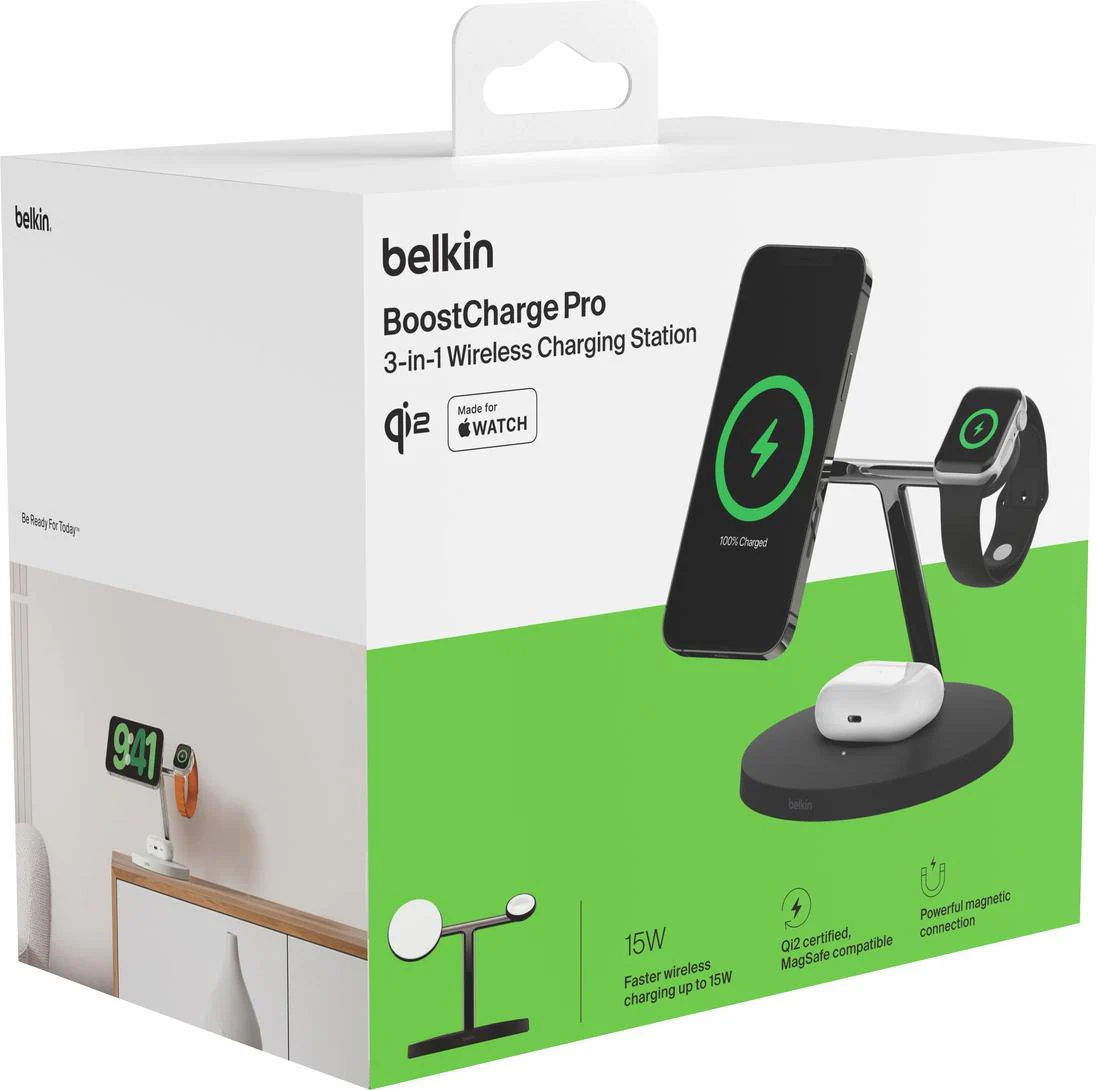 Беспроводное зарядное устройство Belkin 3in1 Magnetic Pad Qi2 15Вт, Black (WIZ032KQBK) фото