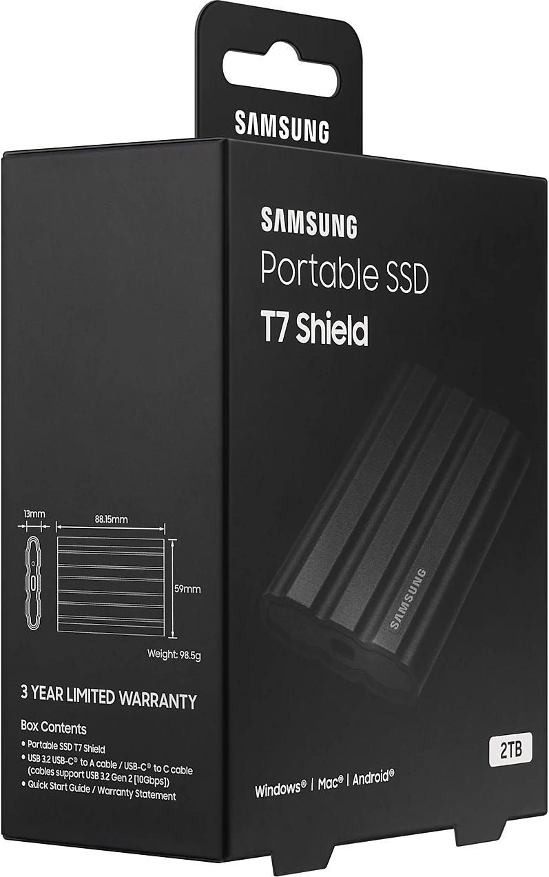 Портативный SSD Samsung 2TB USB 3.2 Gen 2 Type-C T7 Shield (MU-PE2T0S/WW) фото 