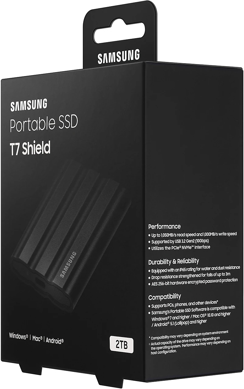 Портативный SSD Samsung 2TB USB 3.2 Gen 2 Type-C T7 Shield (MU-PE2T0S/WW) фото 