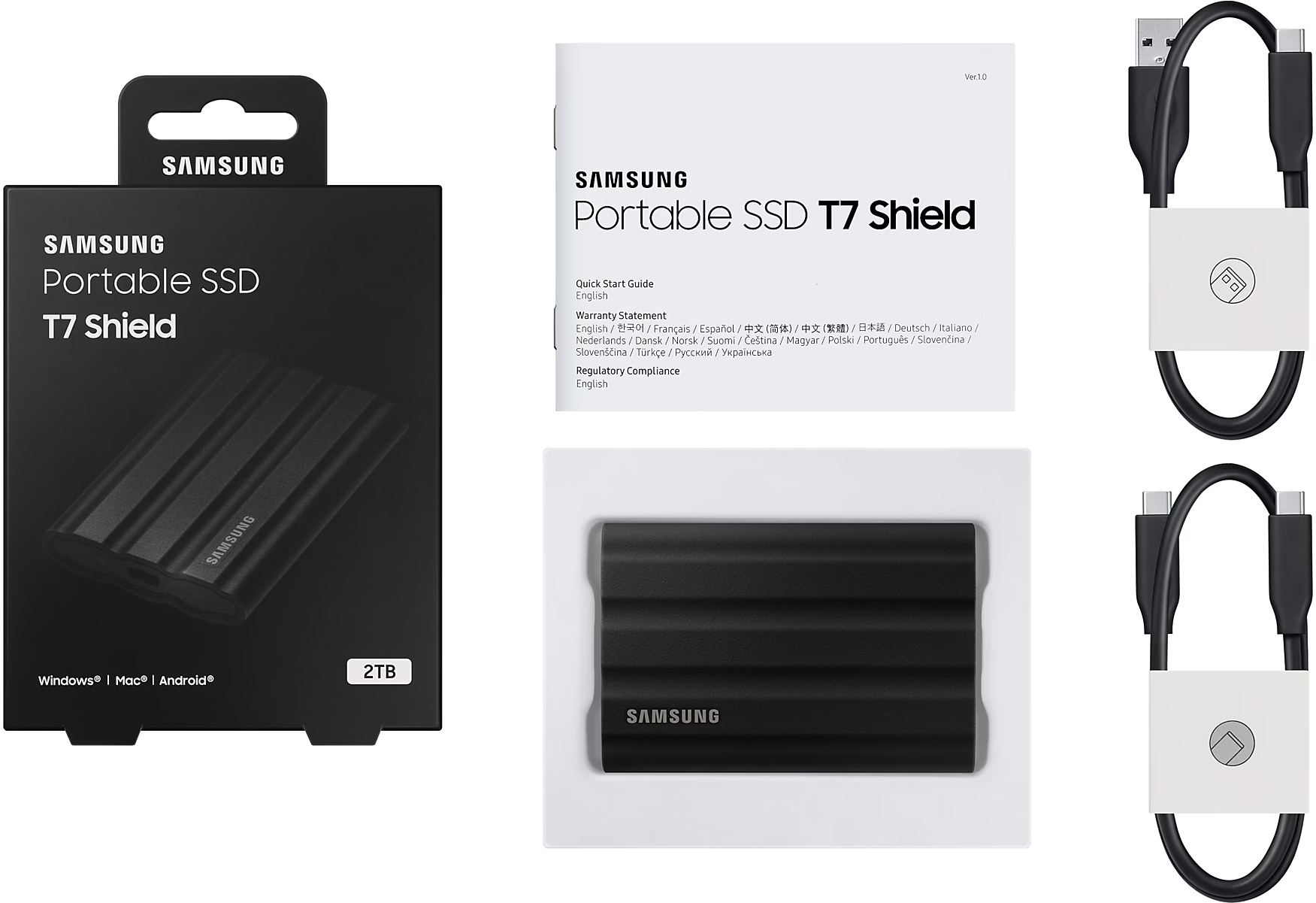 Портативный SSD Samsung 2TB USB 3.2 Gen 2 Type-C T7 Shield (MU-PE2T0S/WW) фото 
