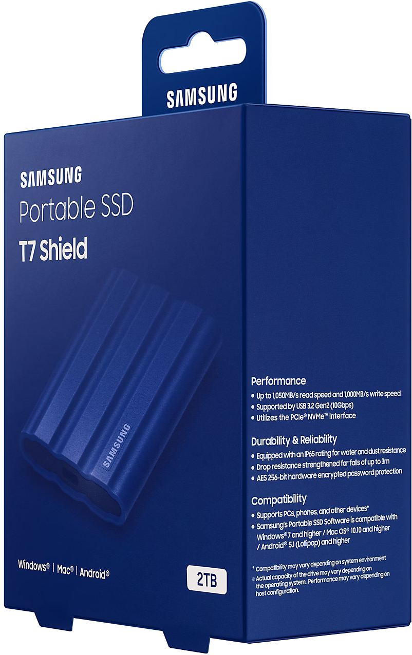 Портативний SSD Samsung 2TB USB 3.2 Gen 2 Type-C T7 Shield (MU-PE2T0R/WW)фото