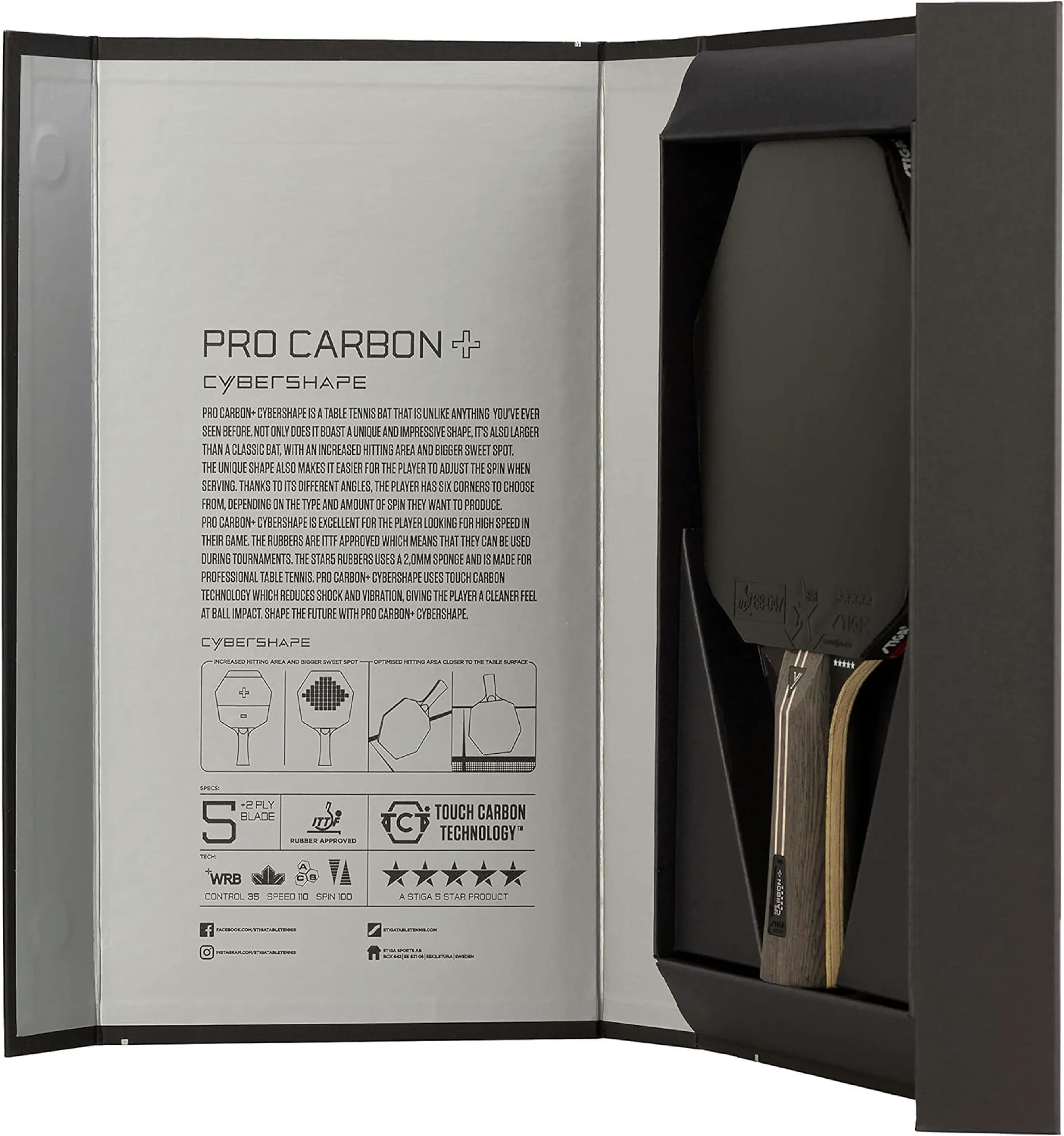 Ракетка для настільного тенісу Stiga Pro Carbon Plus Cybershape 5 Star FL (1215-0401-35)фото