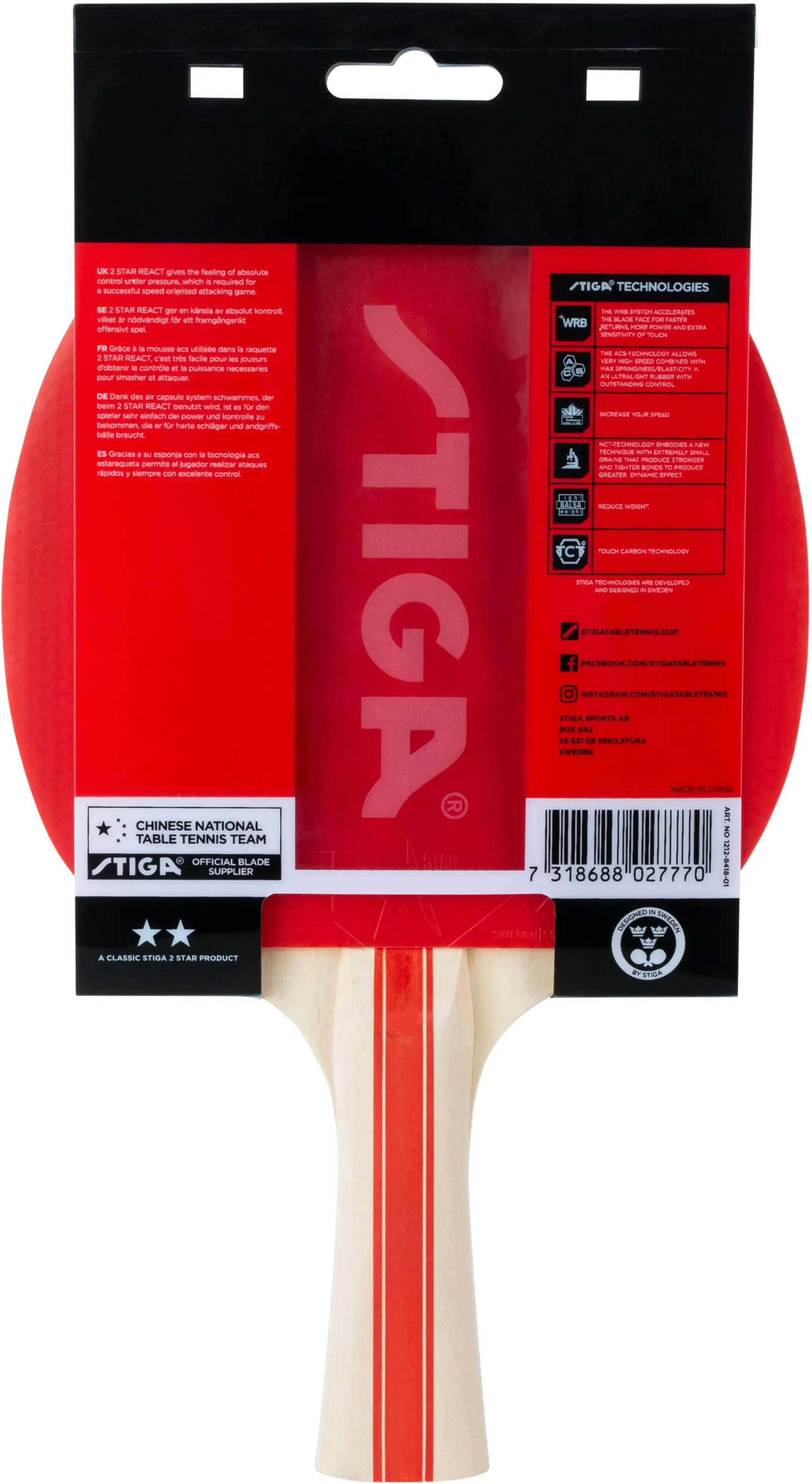 Ракетка для настольного тенниса Stiga React 2 Star FL (1212-8418-01) фото 2