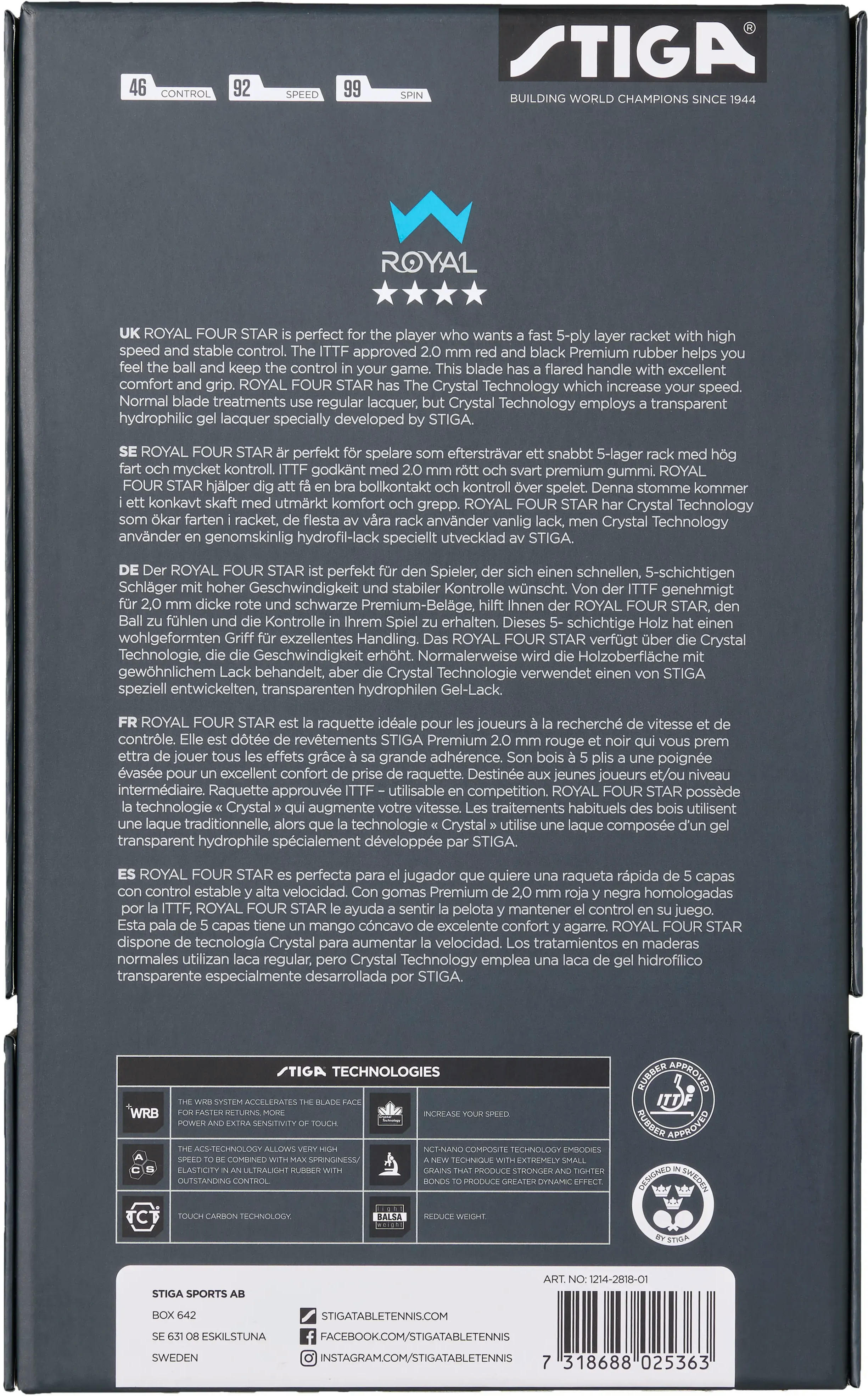 Ракетка для настільного тенісу Stiga Royal Crystal 4 Star FL (1214-2818-01)фото5