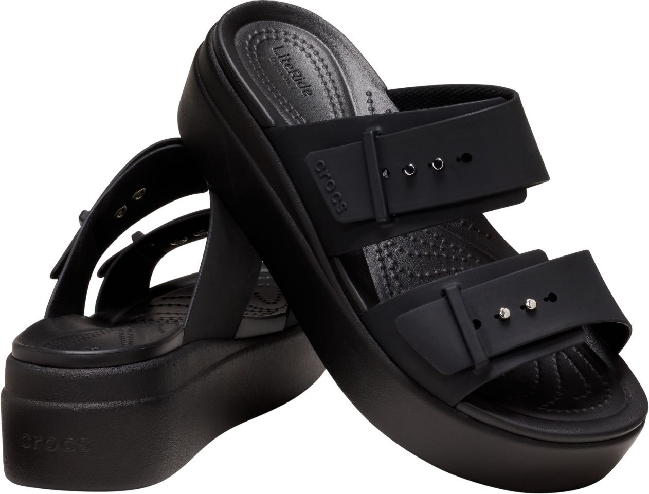 Шлёпанцы женские Crocs Brooklyn Buckle Low Wedge 207431-001 36-37 (W6 US) черные фото 3