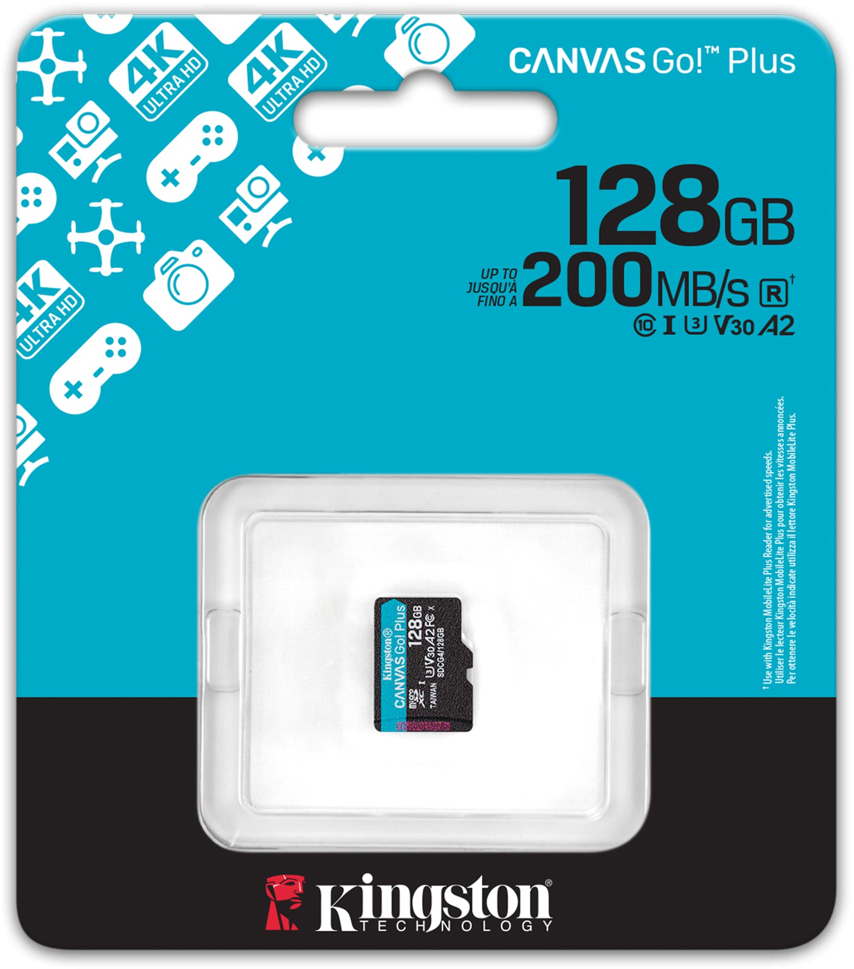 Карта памяти Kingston microSD 128GB C10 UHS-I U3 A2 V30 R200MB/s (SDCG4/128GBSP) фото 3