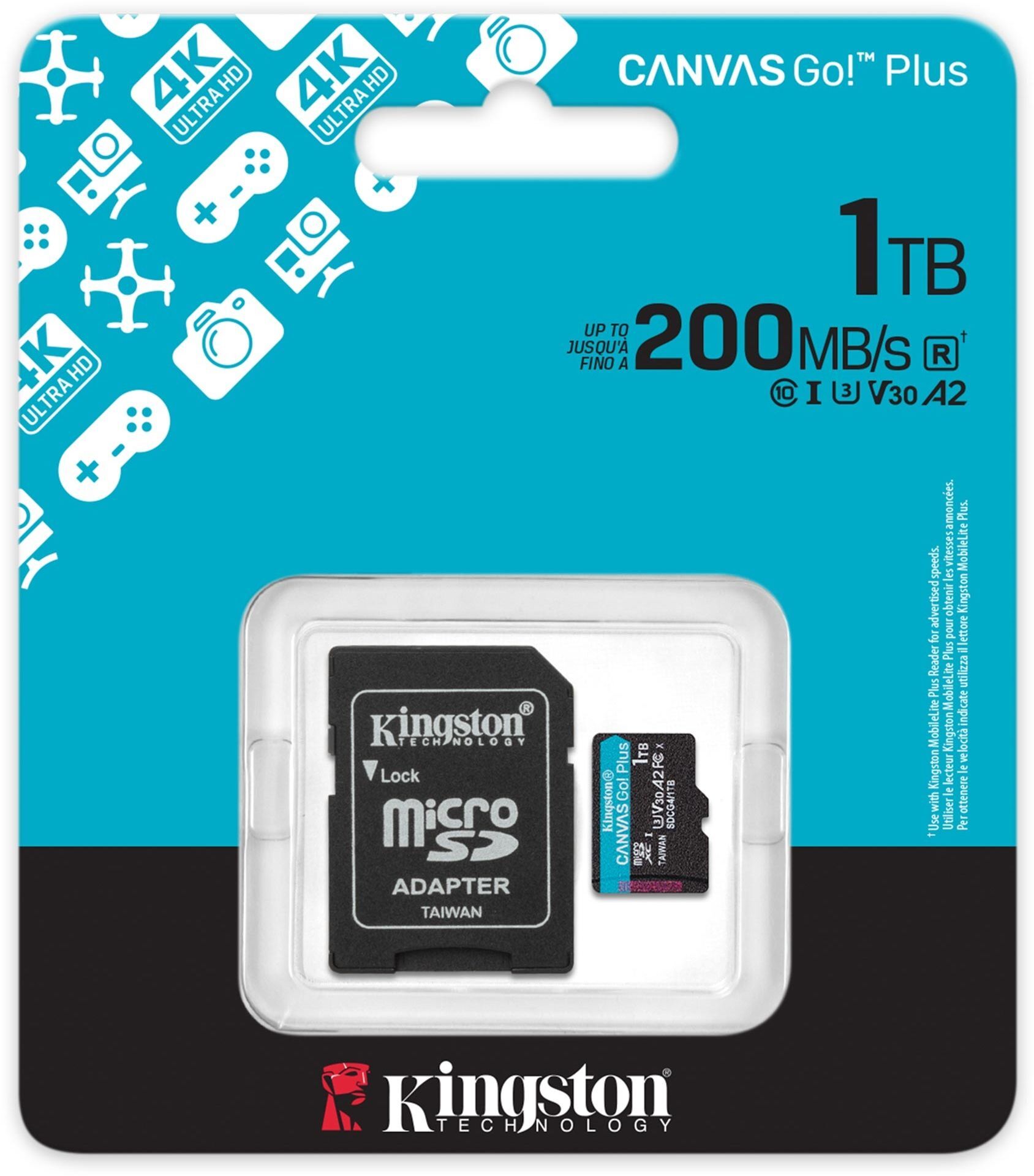 Карта памяти Kingston microSD 1TB C10 UHS-I U3 A2 V30 R200/W160MB/s + SD-адаптер (SDCG4/1TB) фото 