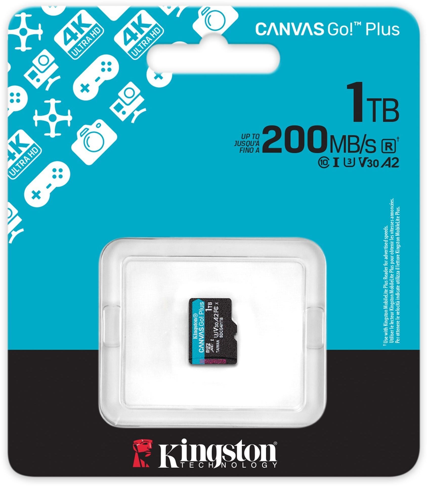 Карта памяти Kingston microSD 1TB C10 UHS-I U3 A2 V30 R200/W160MB/s (SDCG4/1TBSP) фото 