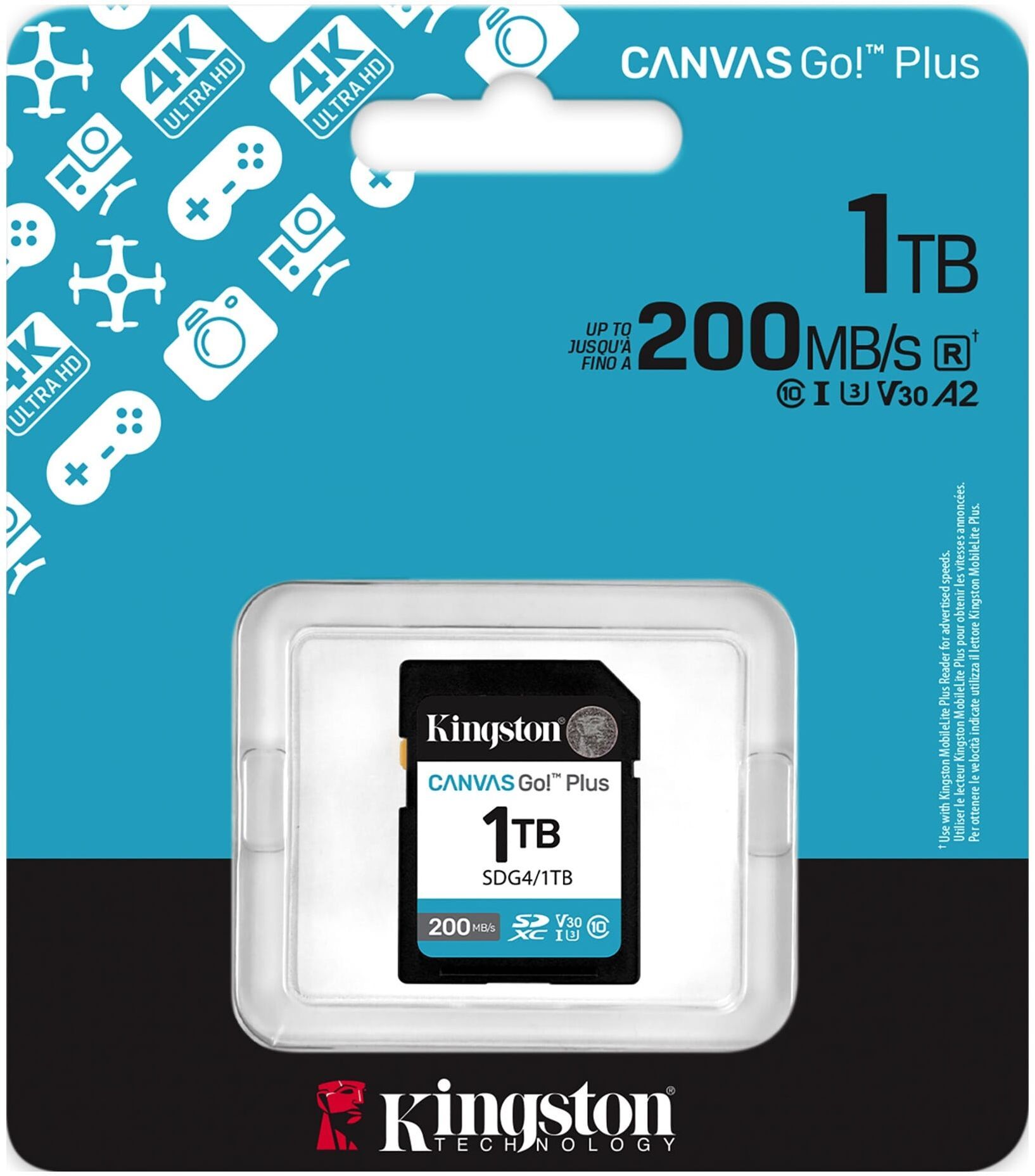 Карта пам'яті Kingston SD 1TB C10 UHS-I U3 V30 R200/W160MB/s (SDG4/1TB)фото3
