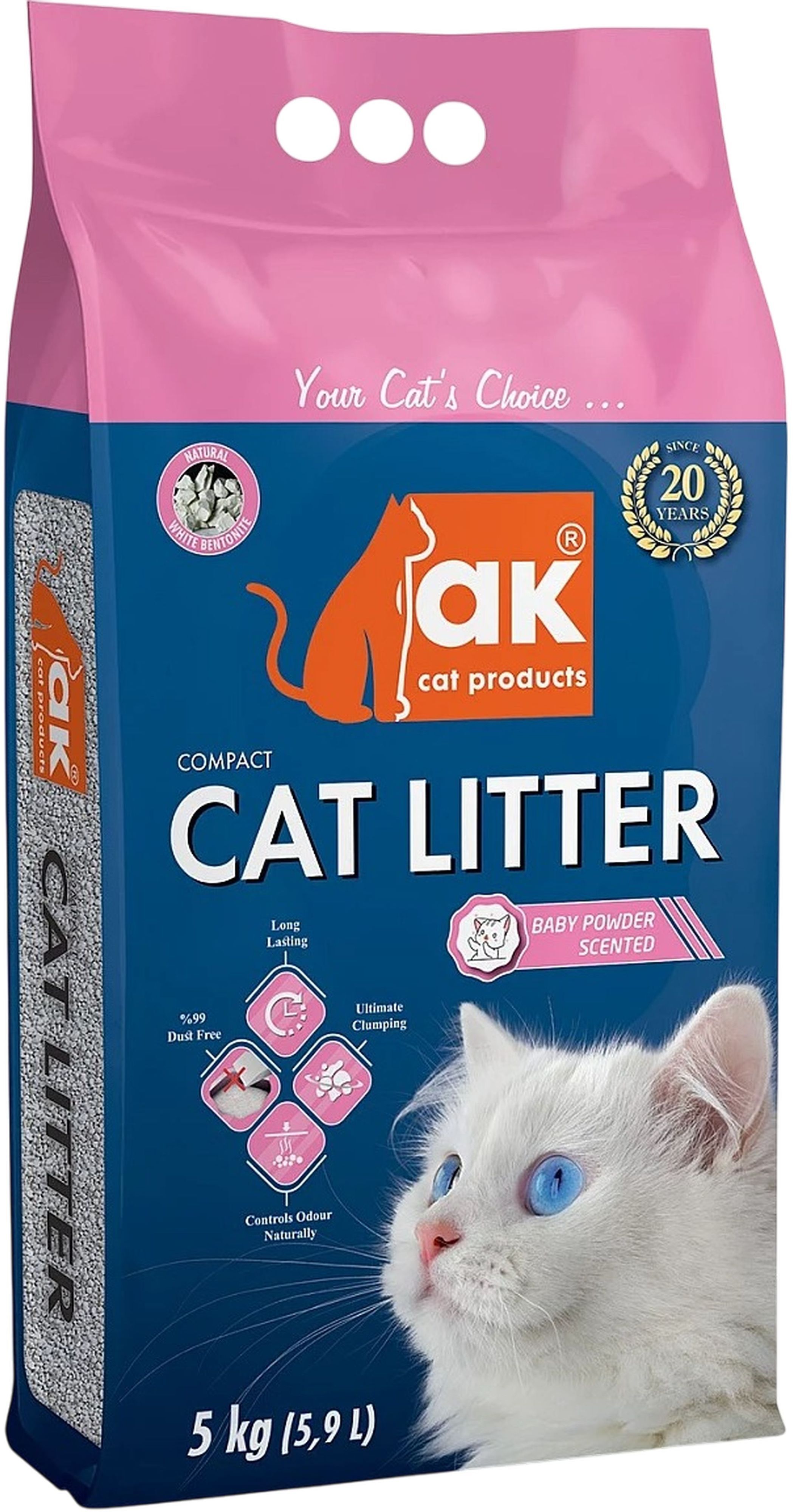 Наповнювач для котячого туалету Akcat Compact Cat Litter бентонітовий дитяча присипка 5кг/5,9лфото2
