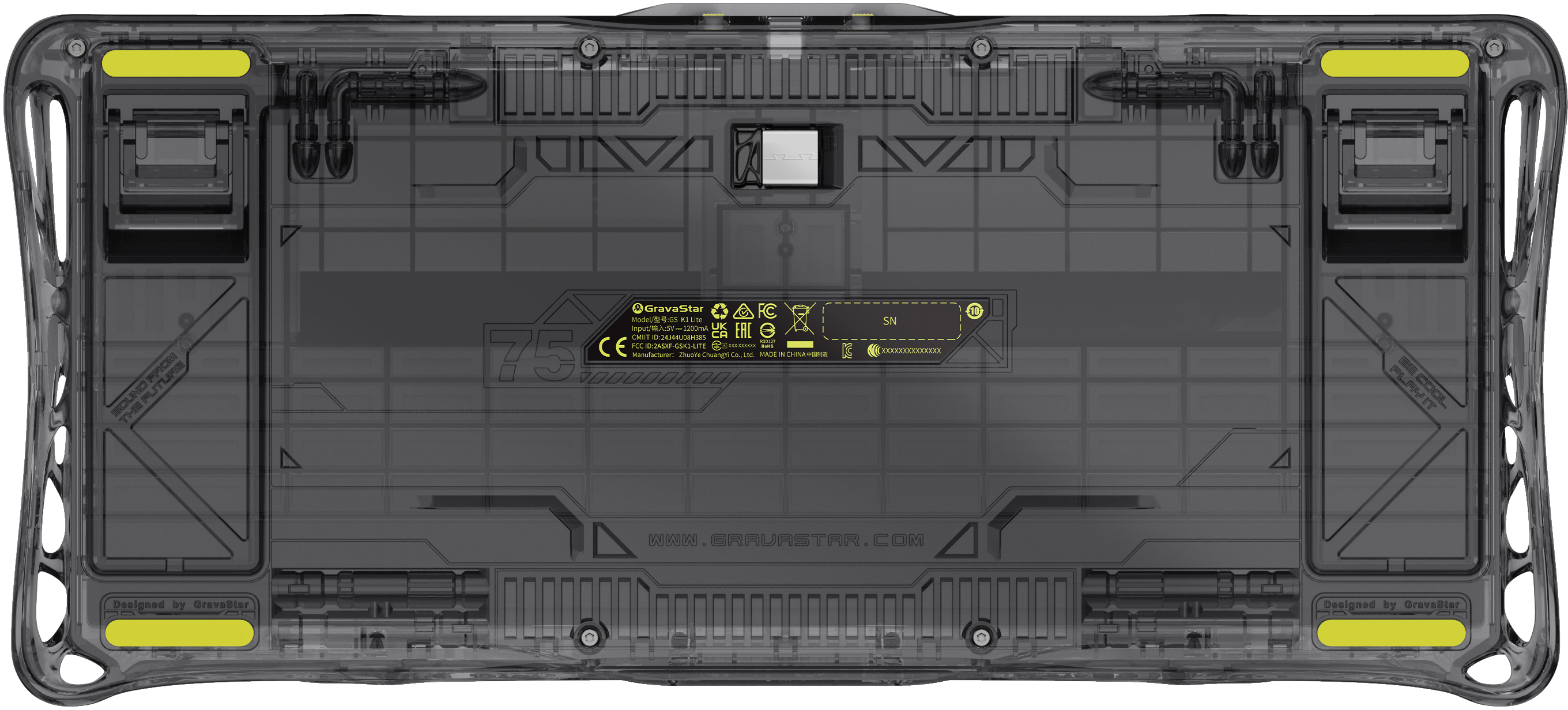 Клавіатура GravaStar Mercury K1 Lite BSUN Grey , EN, BT/WL/USB, Transparent Black (GS_K1_LITE_XTAL_BLK)фото