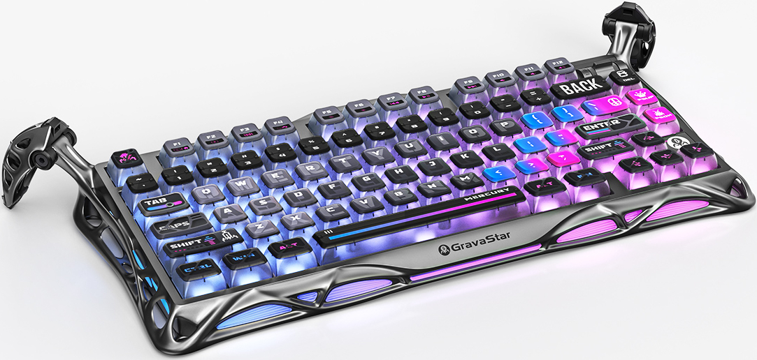 Клавіатура GravaStar Mercury K1 Pro Kailh Speedy Mint BT/WL/USB, Cyberpunk (GSK1PRO_CBLK)фото3