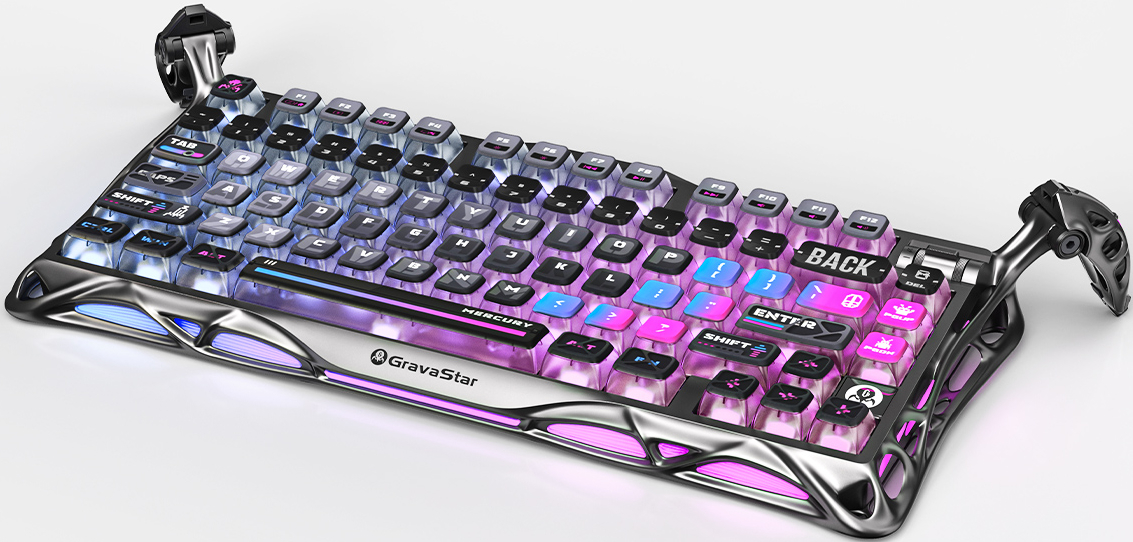 Клавіатура GravaStar Mercury K1 Pro Kailh Speedy Mint BT/WL/USB, Cyberpunk (GSK1PRO_CBLK)фото4
