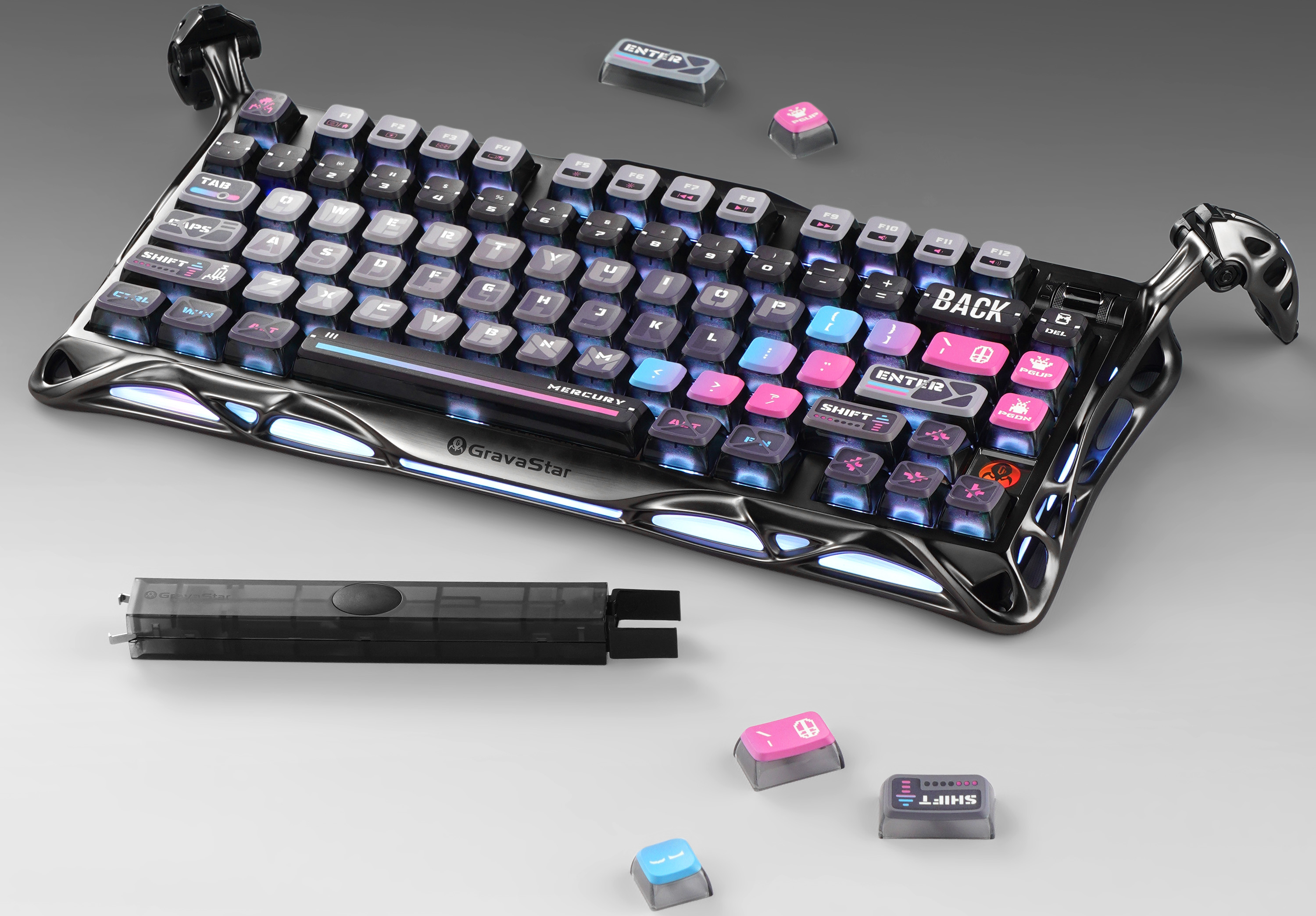 Клавіатура GravaStar Mercury K1 Pro Kailh Speedy Mint BT/WL/USB, Cyberpunk (GSK1PRO_CBLK)фото11
