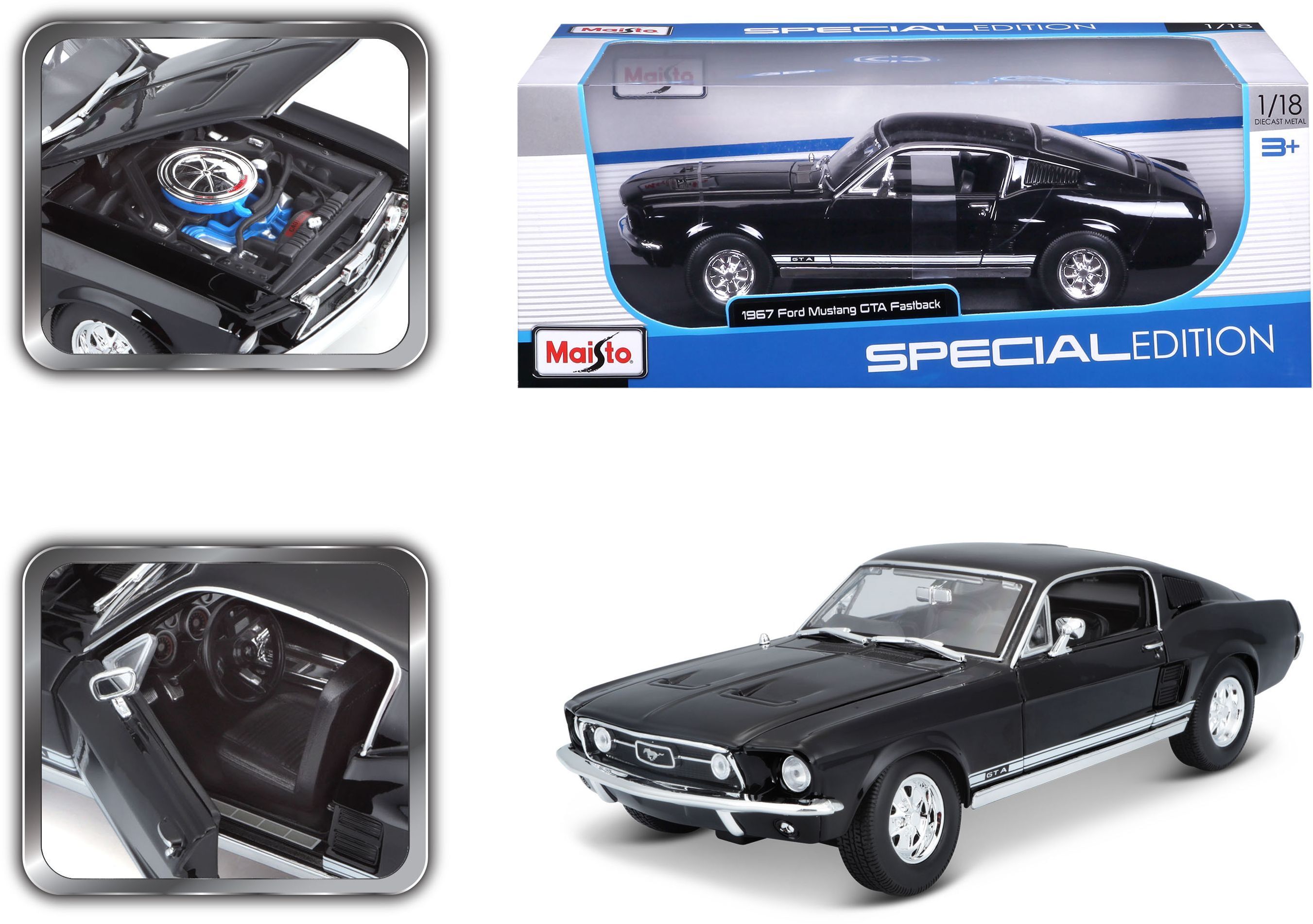 Машинка іграшкова 1967 Ford Mustang Fastback 1:18 (31166 black)фото18