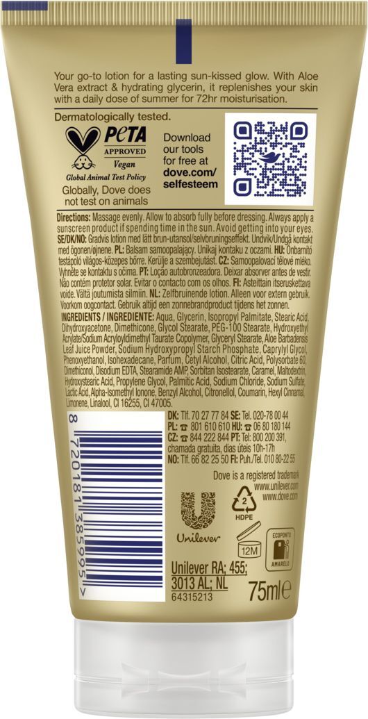 Крем-лосьйон автозасмага для обличчя та тіла Dove Summer Revived від світлого до середнього 75 млфото