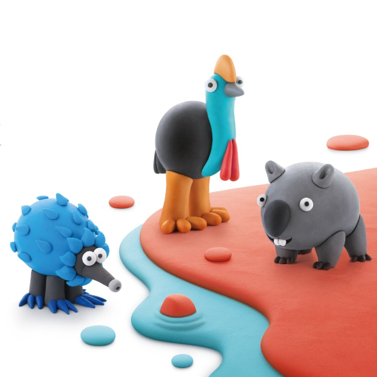 Набор самозатвердевающего пластилина Lipaka - Австралийские животные Казуар, Ехидна, Вомбат (60051-UA01) фото 3