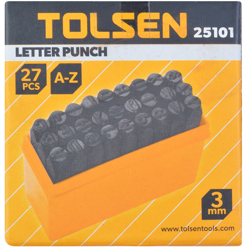 Літери для штампування Tolsen, набір 27шт, латинські літери, 3х57мм, HRC 48-52 (25101)фото3