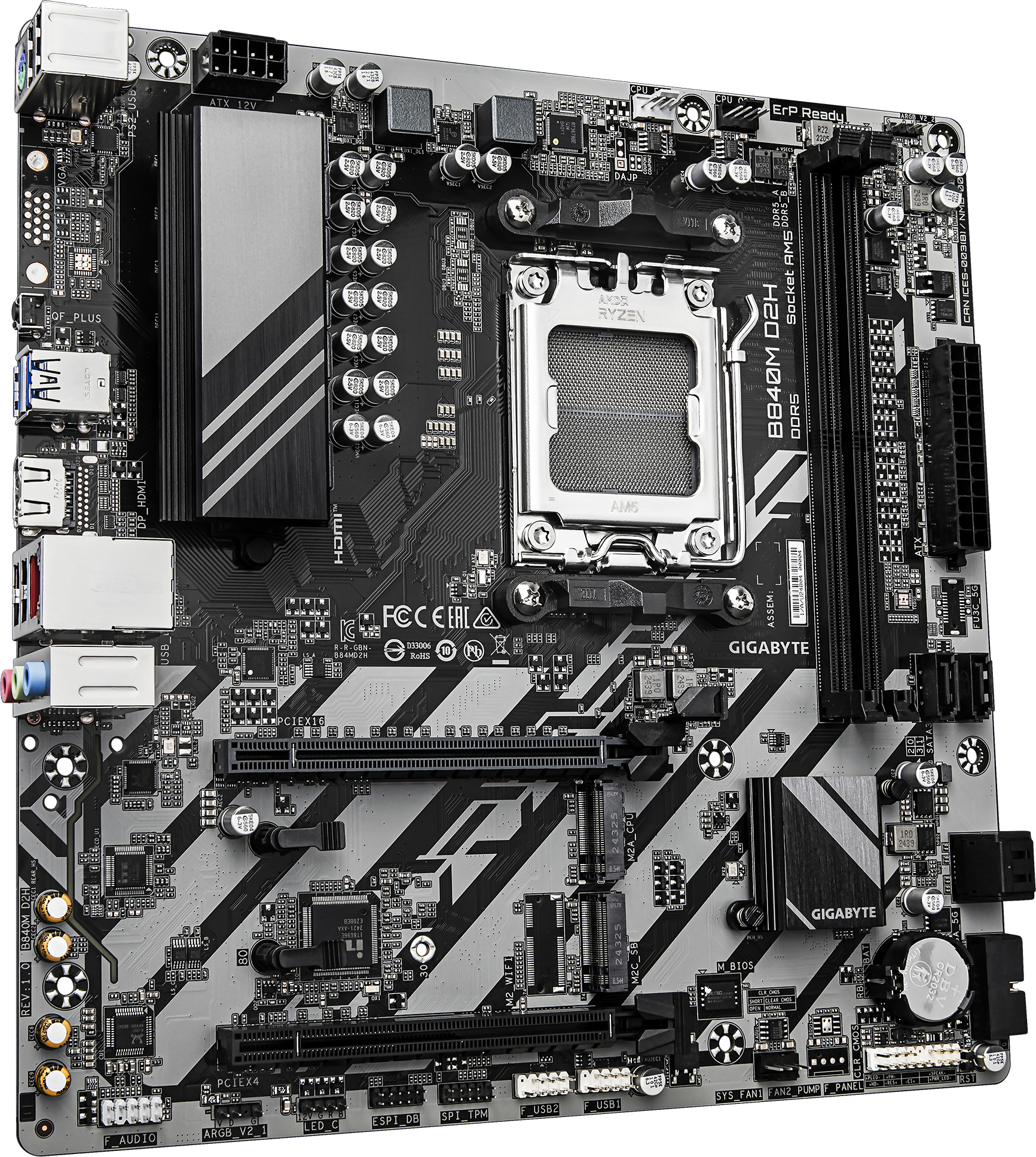 Материнская плата GIGABYTE Motherboard B840M D2H sAM5 B840 2xDDR5 M.2 HDMI mATX (B840M_D2H) фото 3
