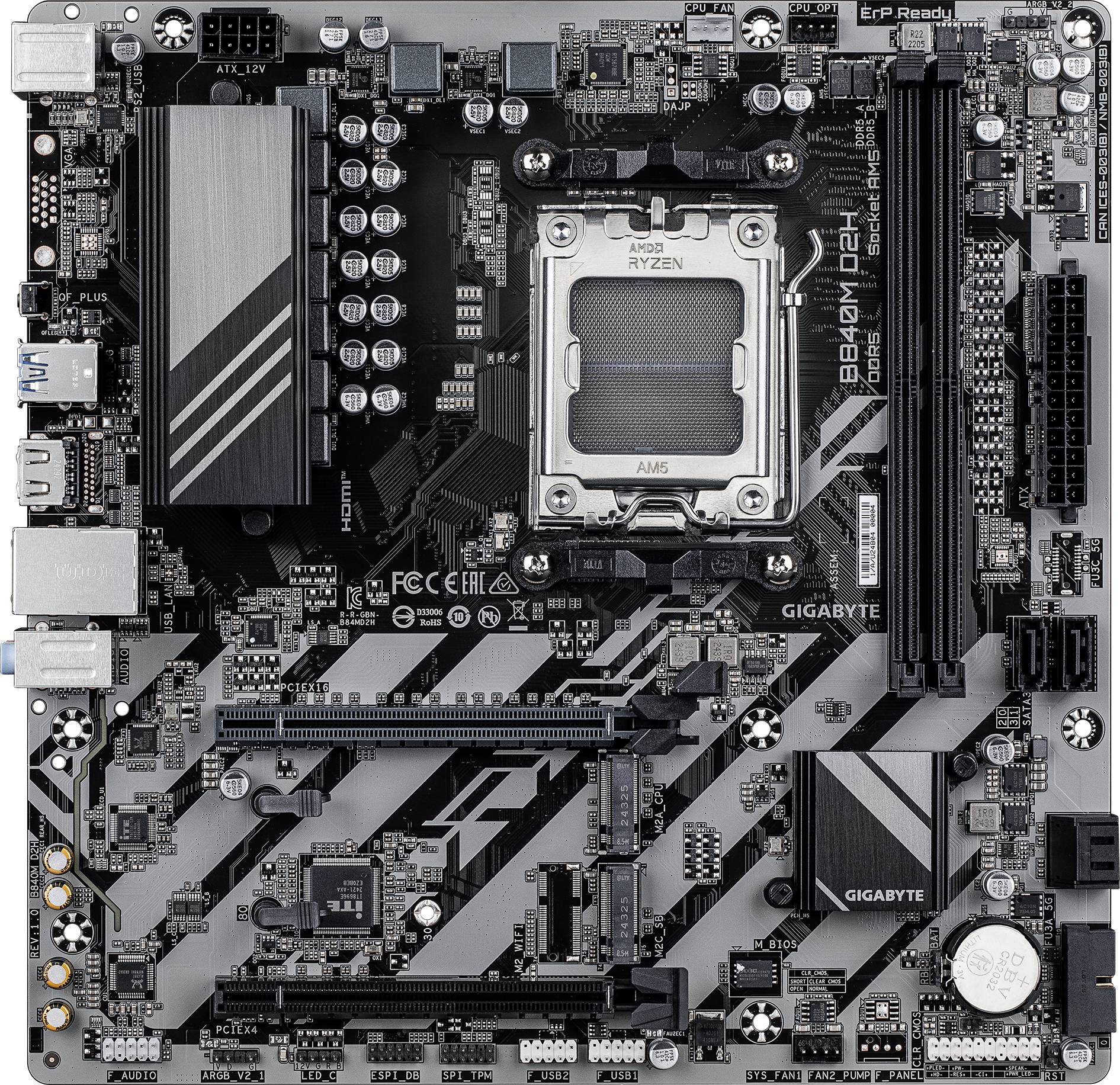 Материнская плата GIGABYTE Motherboard B840M D2H sAM5 B840 2xDDR5 M.2 HDMI mATX (B840M_D2H) фото 2