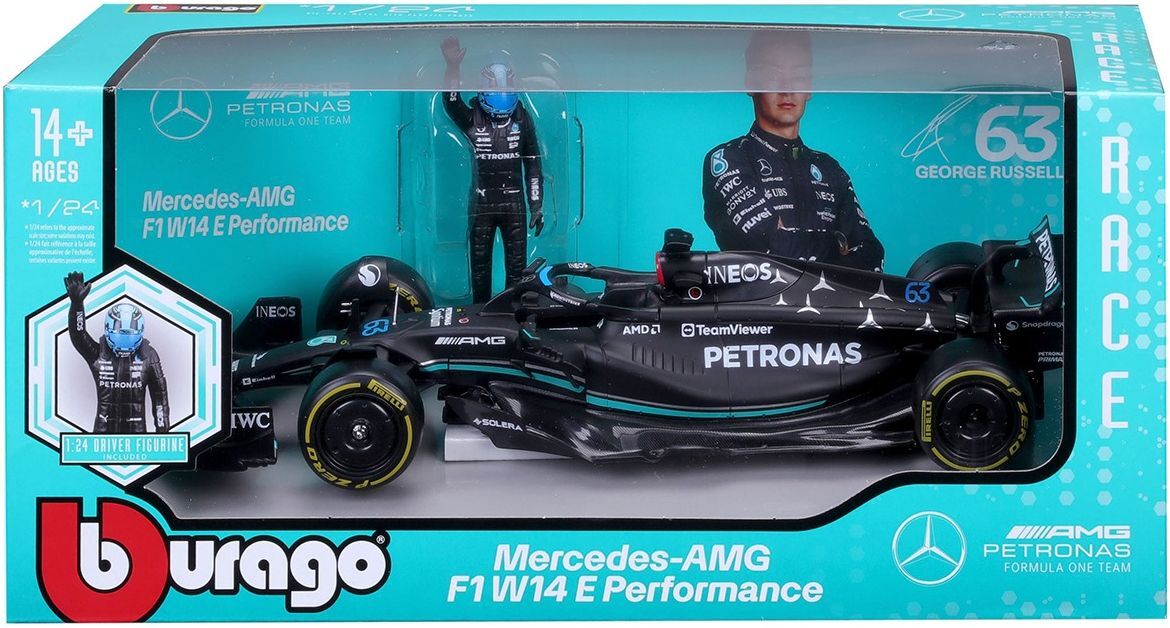 Автомодель с фигуркой - MERCEDES-AMG F1 W14 E PERFORMANCE (1:24) (18-28037) фото 