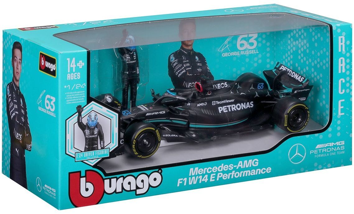 Автомодель с фигуркой - MERCEDES-AMG F1 W14 E PERFORMANCE (1:24) (18-28037) фото 