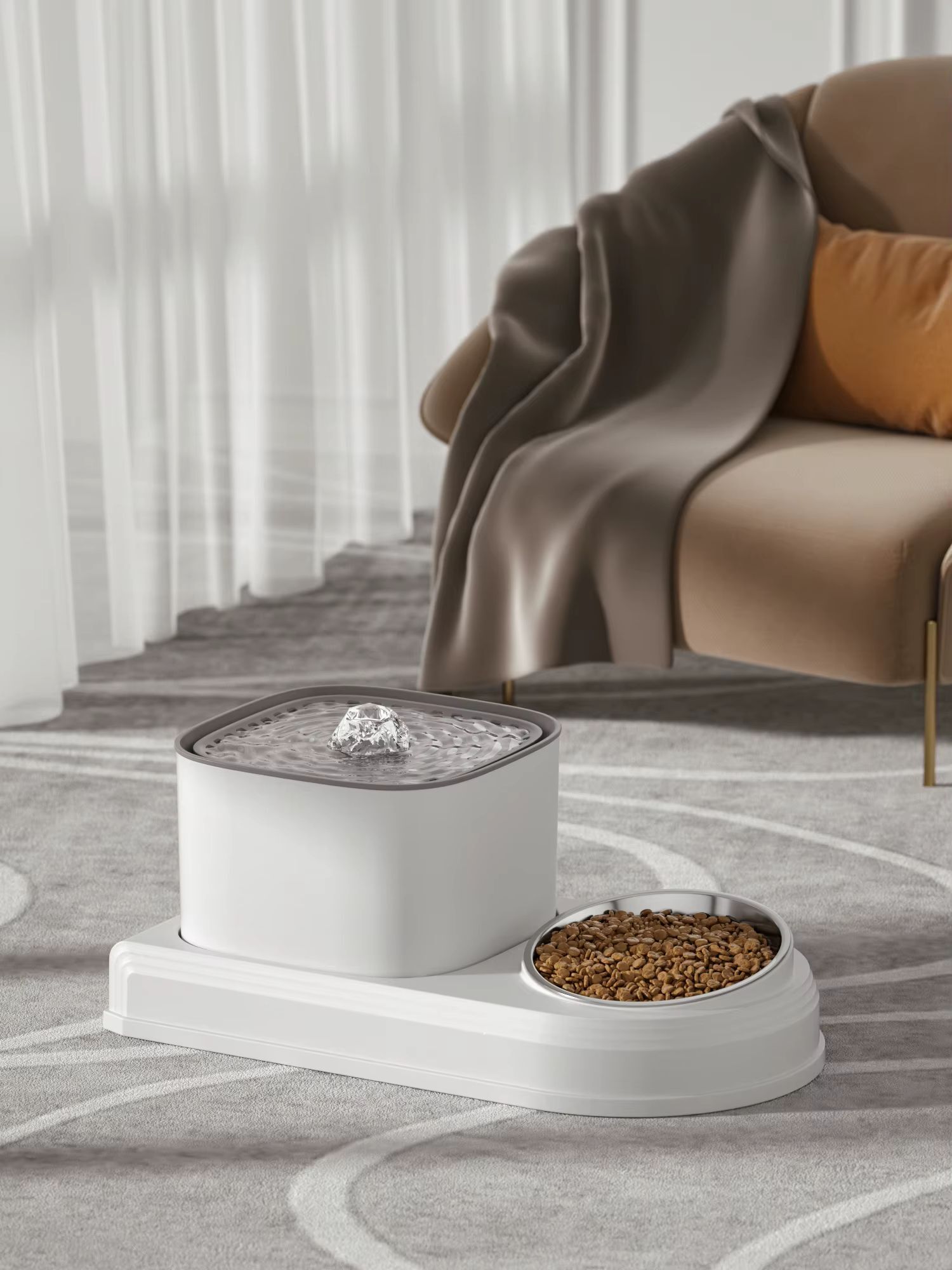 Поилка-фонтан Lapka с кормушкой WF072 белая фото 5