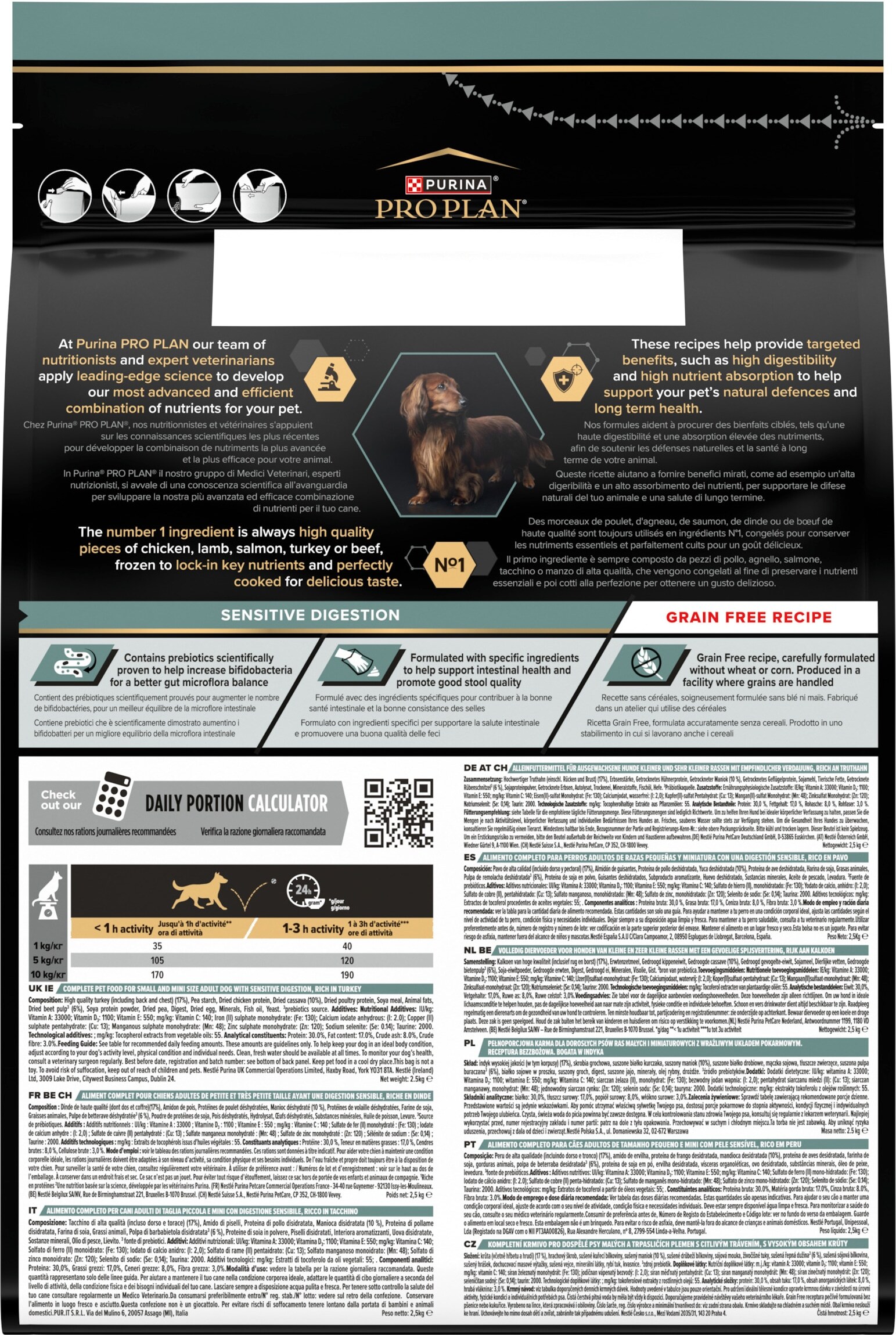 Сухой корм для собак с чувствительным пищеварением Purina Pro Plan Small&Min 1+ Sensitive Digestion с индейкой 2,5 кг фото 3