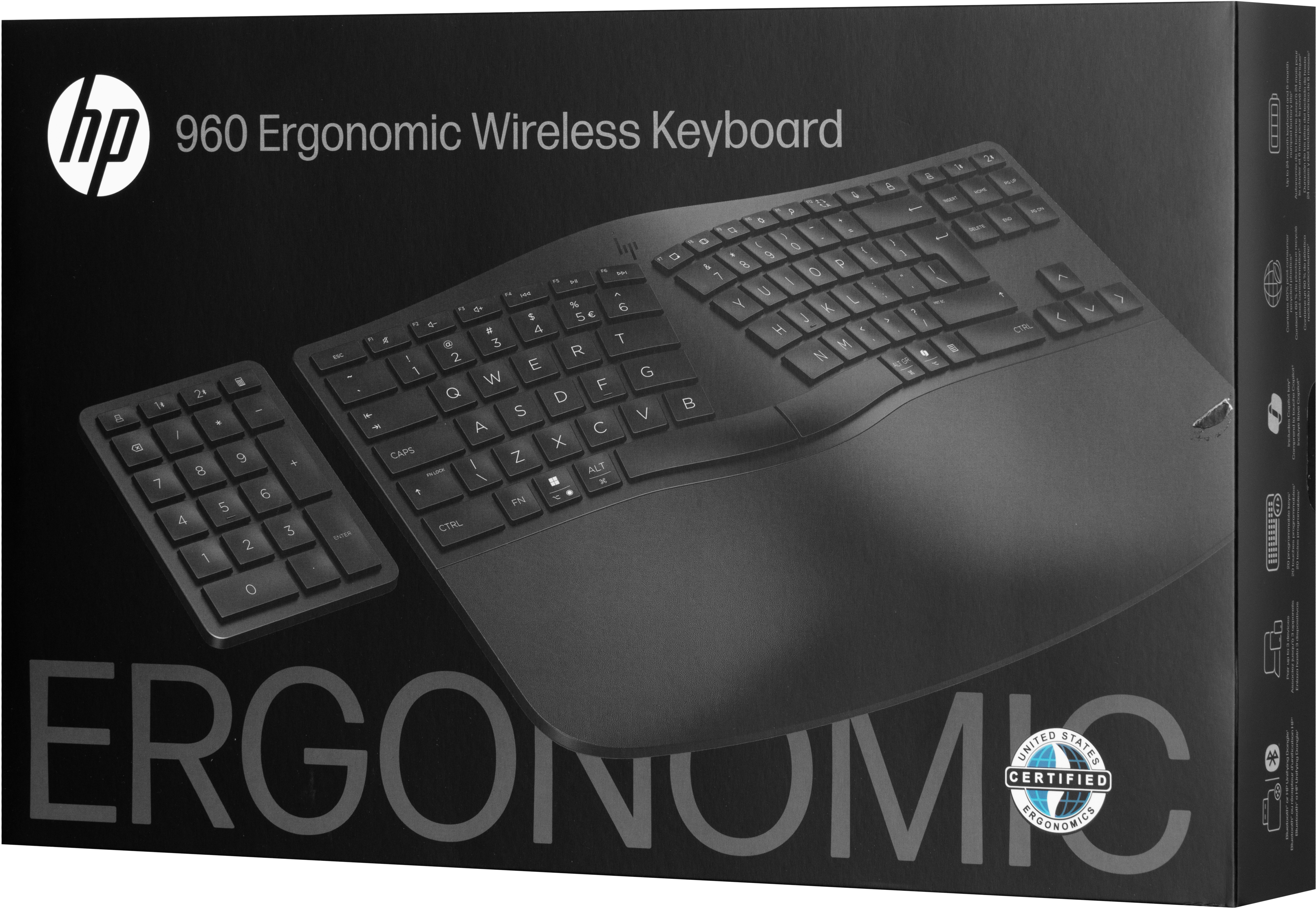 Клавиатура HP 960 BLK Ergonomic split-zone, 112key, BT, EN/UK, Black (7E755AA) фото 15