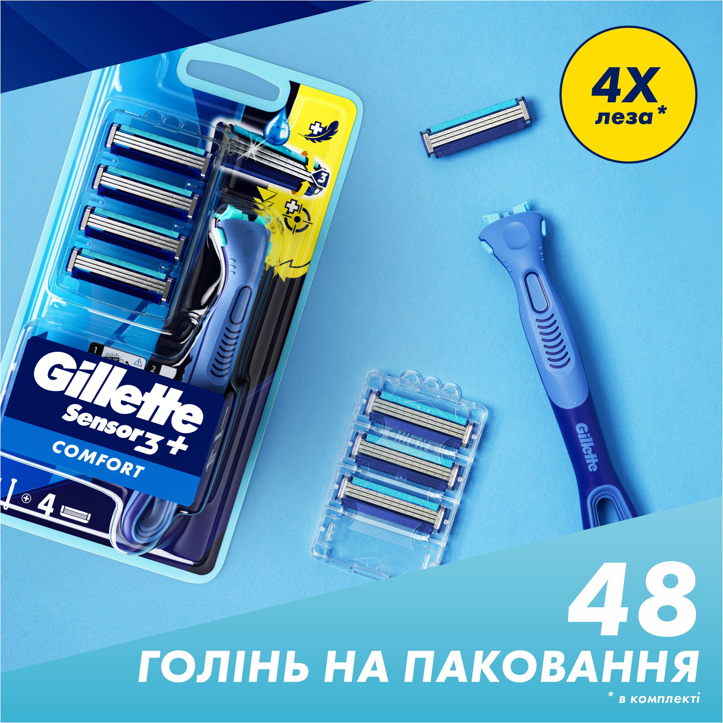 Бритва Gillette Sensor 3 Plus Comfort с 4 сменными картриджами фото 2