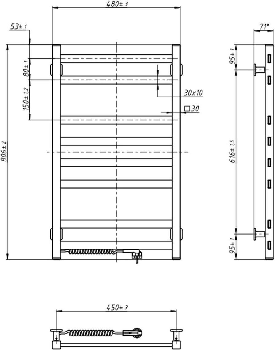 Полотенцесушитель Navin электрический Авангард, 800х480х71мм, кнопка, сталь, черный муар, лев подкл (12-228150-4880) фото 2