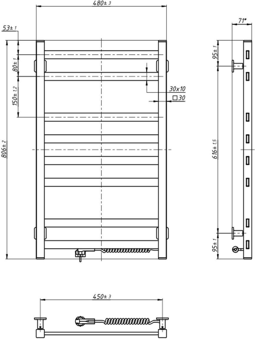 Рушникосушка Navin електрична Авангард, 800х480х71мм, кнопка, сталь, чорний муар, праве підключення (12-228050-4880)фото2
