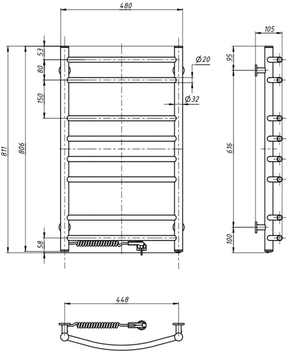 Полотенцесушитель Navin электрический Камелия, 800х480х105мм, кнопка, сталь, белый, левое подключение (12-007130-4880) фото 2