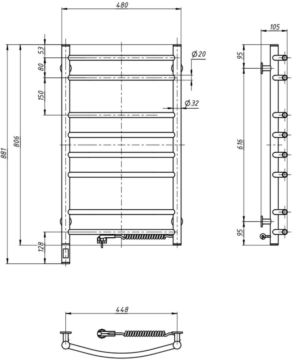 Полотенцесушитель Navin электрический Камелия, 800х480х105мм, таймер-регулятор, сталь, черный, пр подкл (12-207033-4880) фото 2