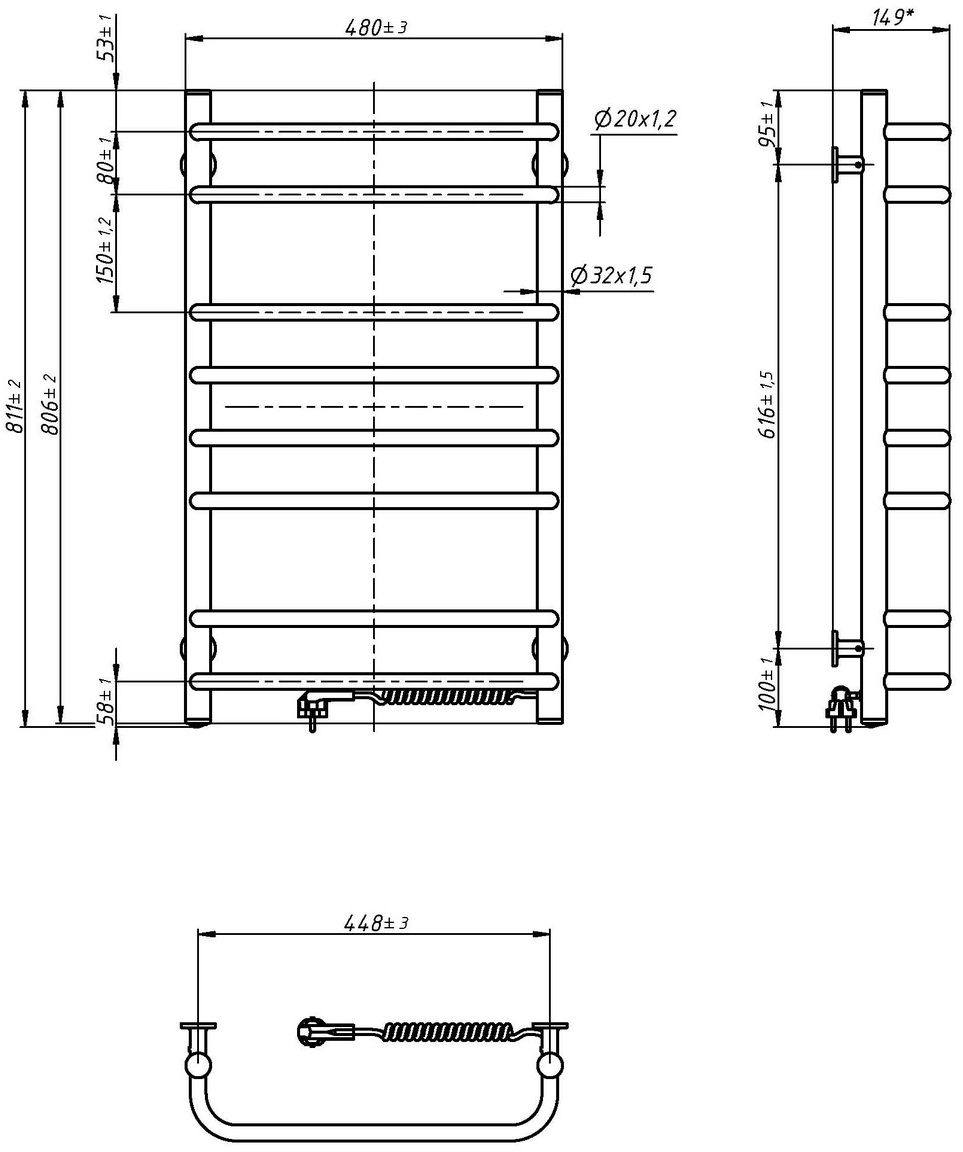 Рушникосушка Navin електрична Симфонія, 800х480х150мм, кнопка, сталь, білий, праве підключення (12-009030-4880)фото2