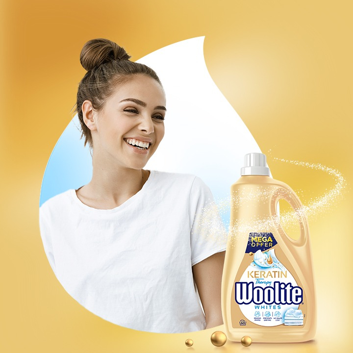 Гель для прання Woolite для світлих та білих тканин з кератином 3.6 лфото