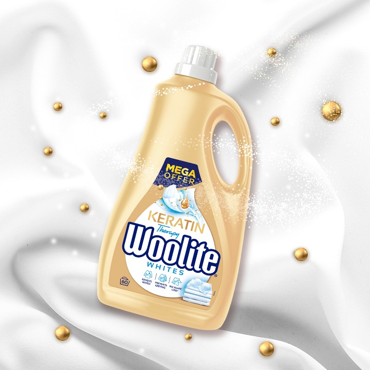 Гель для прання Woolite для світлих та білих тканин з кератином 3.6 лфото