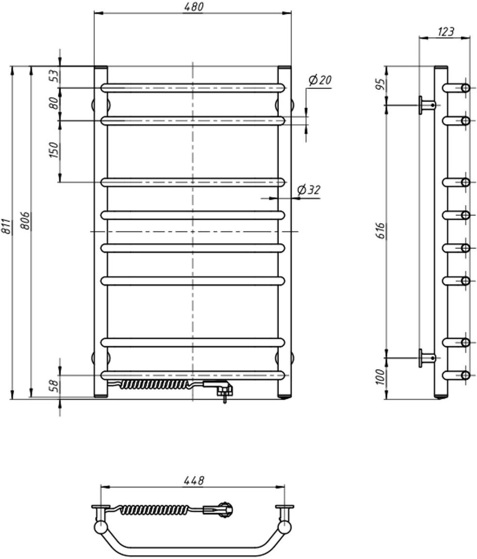 Рушникосушка Navin електрична Блюз, 800х480х123мм, кнопка, сталь, білий, ліве підключення (12-006130-4880)фото2