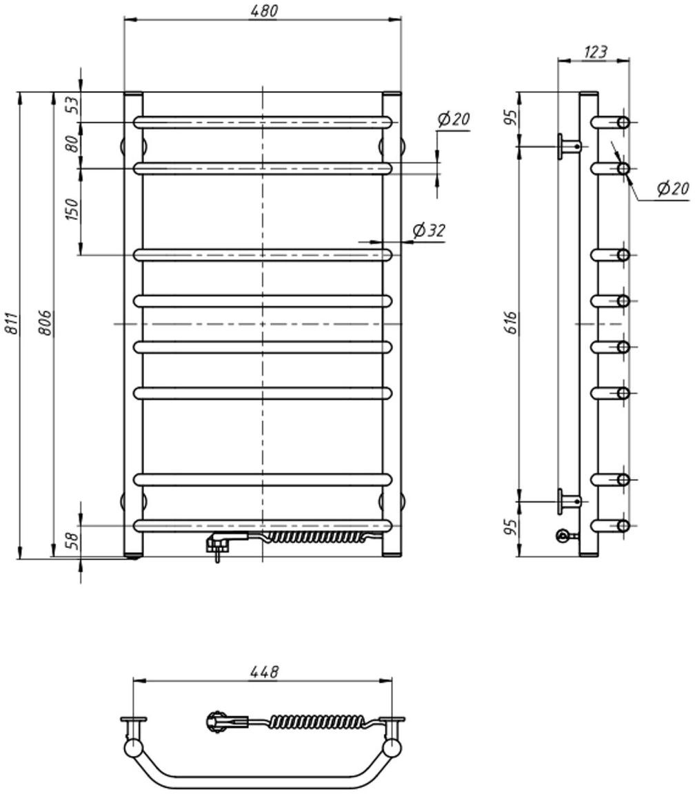 Полотенцесушитель Navin электрический Блюз, 800х480х123мм, кнопка, сталь, белый, правое подключение (12-006030-4880) фото 2